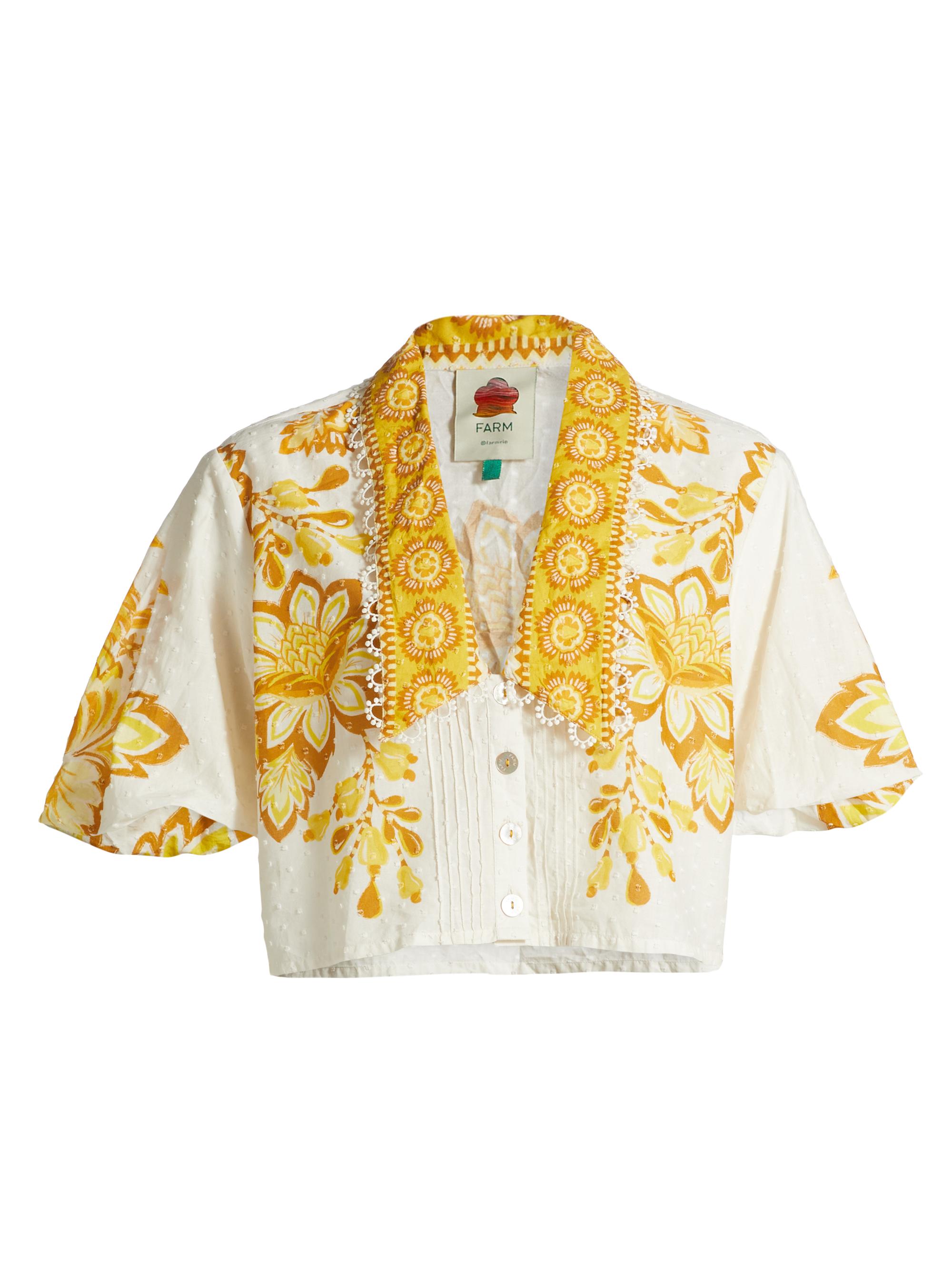 Farm Rio Women's Aura Floral Cotton Crop Top - Aura Floral Off White