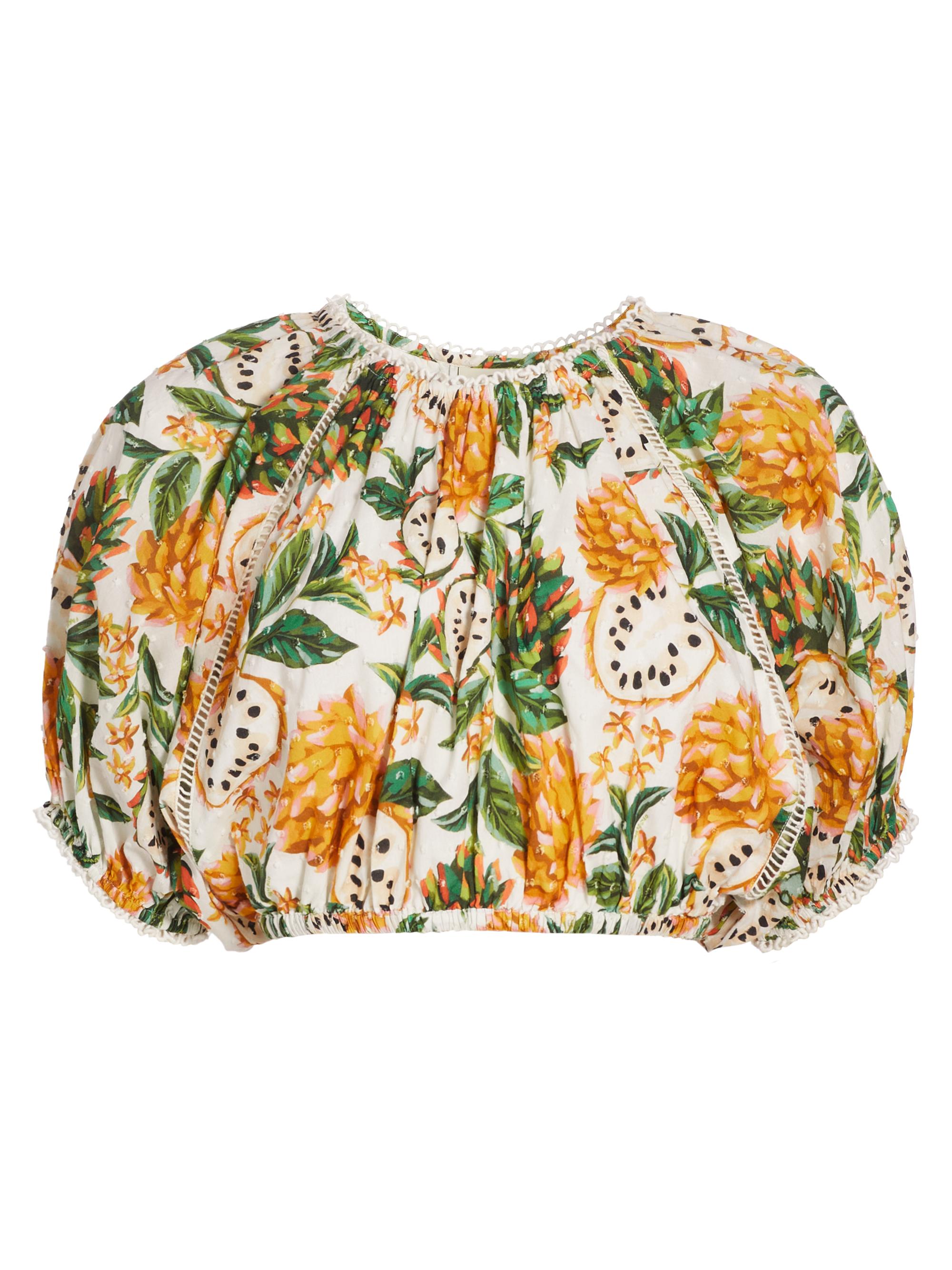 Farm Rio Women's Biriba Fruit Puff-Sleeve Crop Top - Biriba Off White