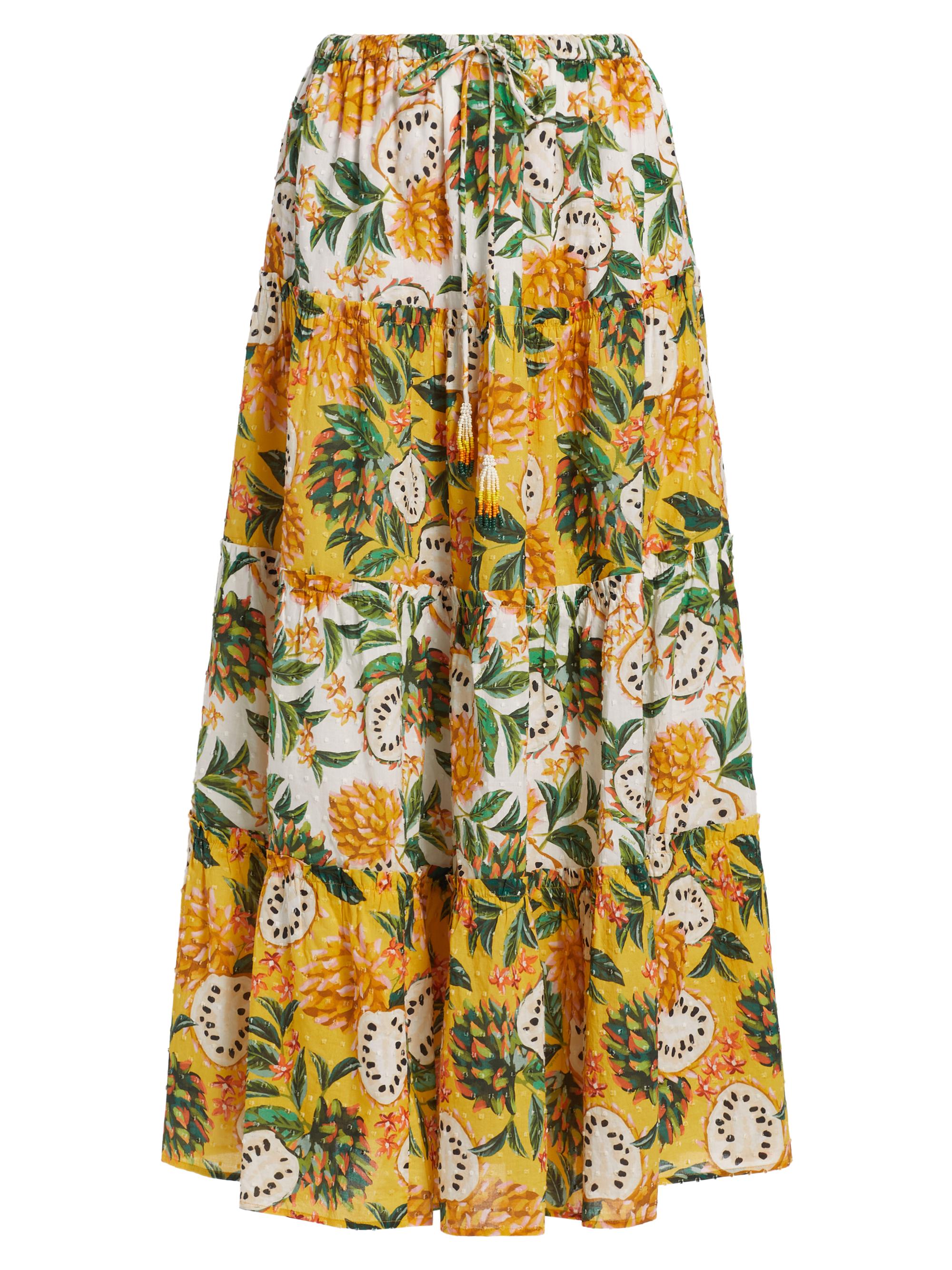 Farm Rio Women's Biriba Tropical Fruit Tiered Maxi Skirt - Biriba Off White