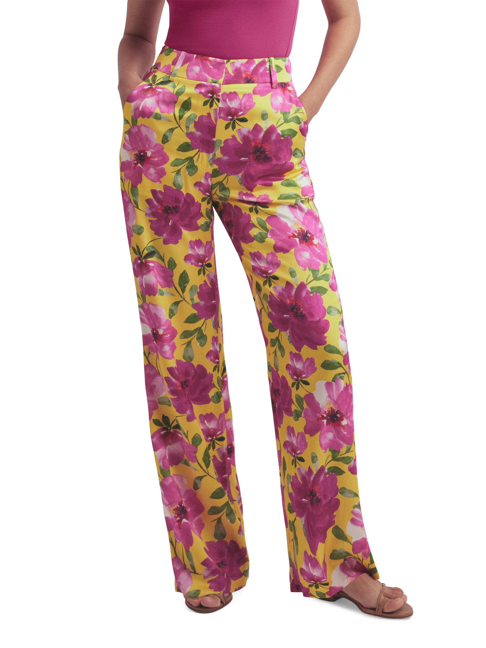 Favorite Daughter Women's The Fiona Floral Satin Wide-Leg Pants - Bold Camellia