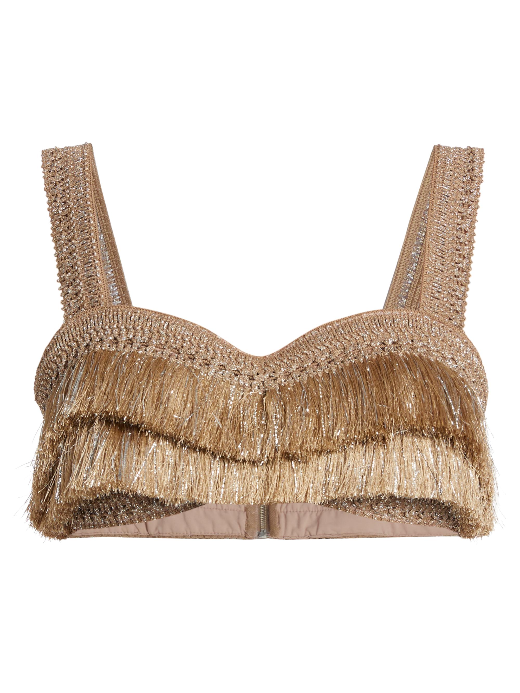 PatBO Women's Metallic Fringe Bra Top - Gold