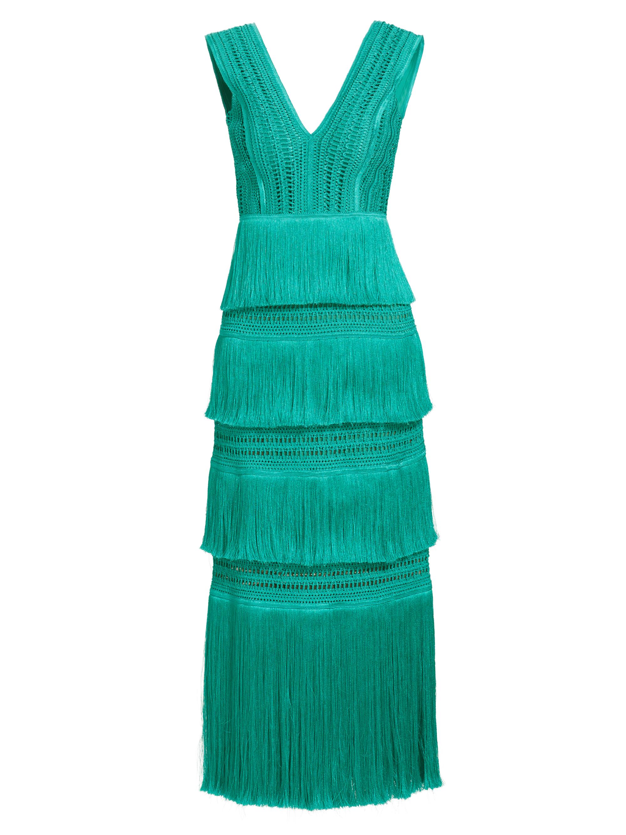 PatBO Women's Plunging Fringe Midi-Dress - Curacao