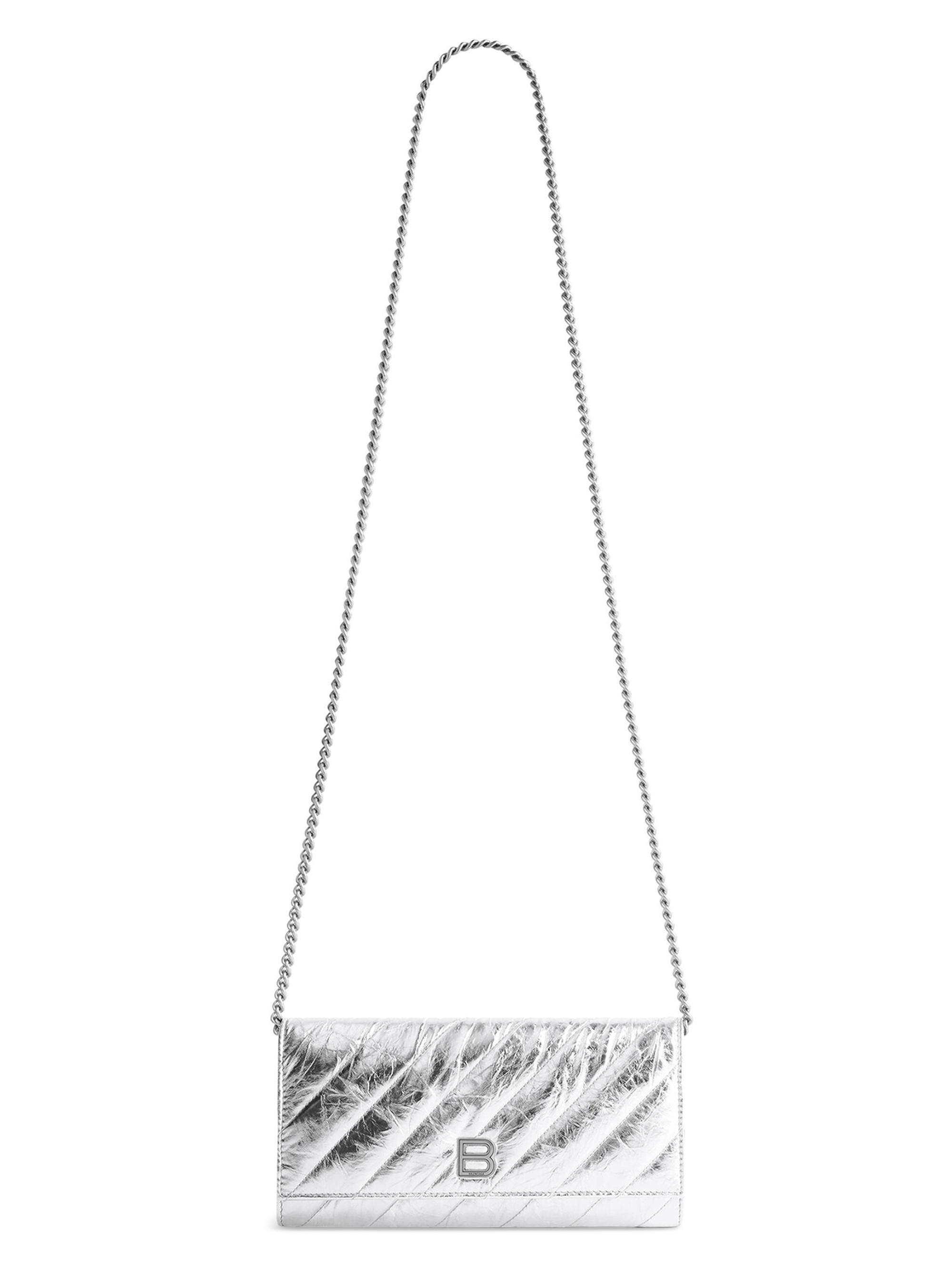 Balenciaga Women's Crush Metallized Quilted Wallet on Chain - Silver