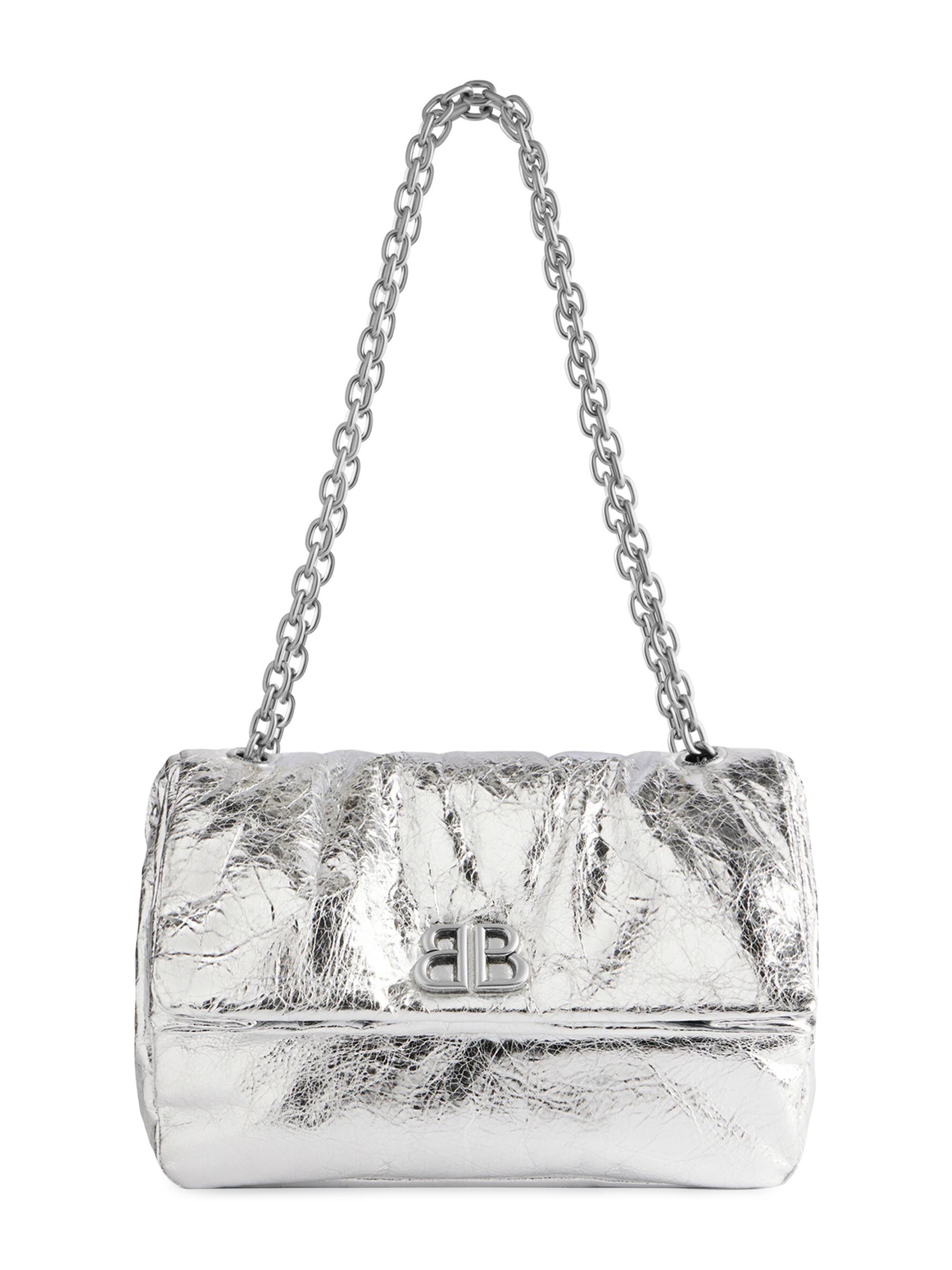 Balenciaga Women's Monaco Metallized  Chain Shoulder Bag - Silver