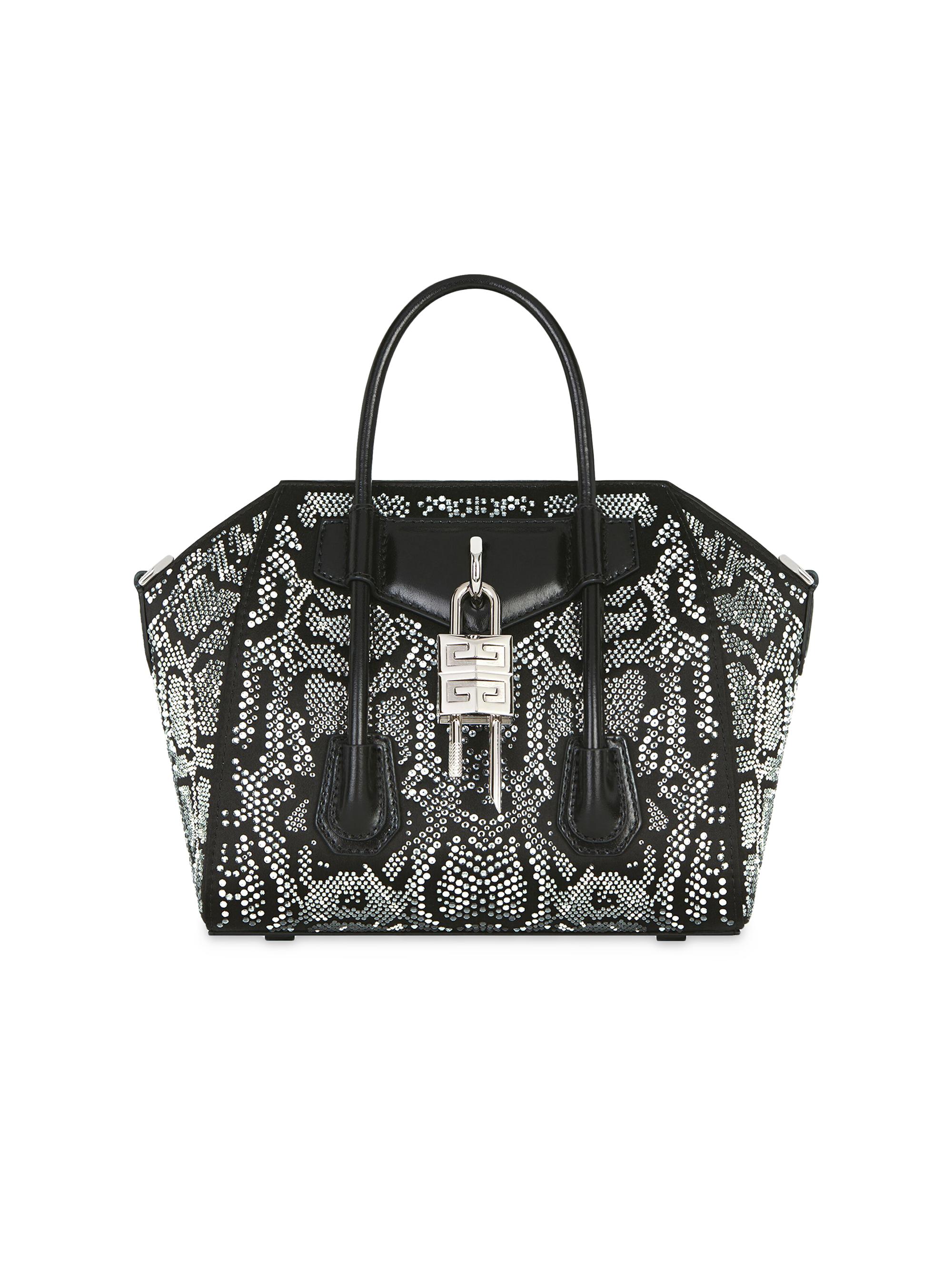 Givenchy Women's Mini Antigona Lock Top Handle Bag in Satin - Black