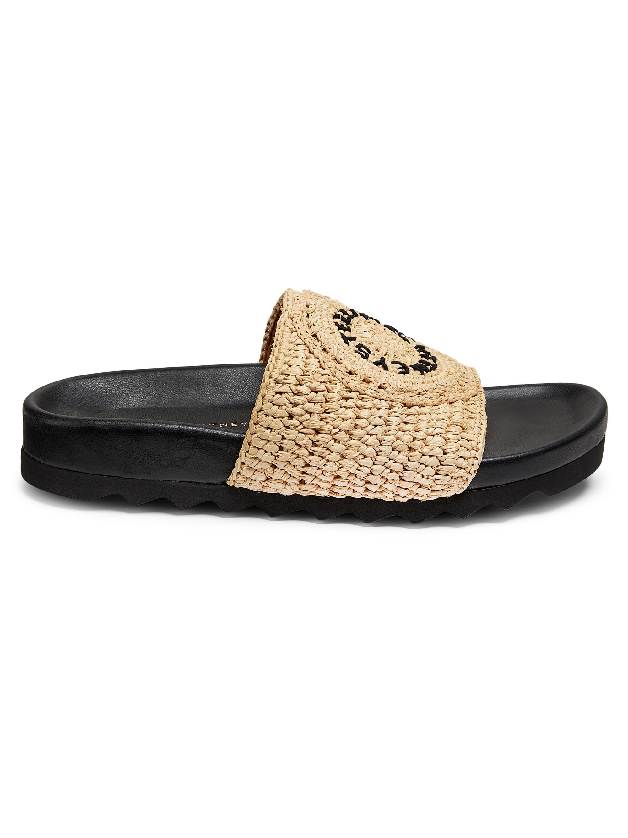 Stella McCartney Women's Elyse Logo Raffia Slides - Natural And Black  Sandals