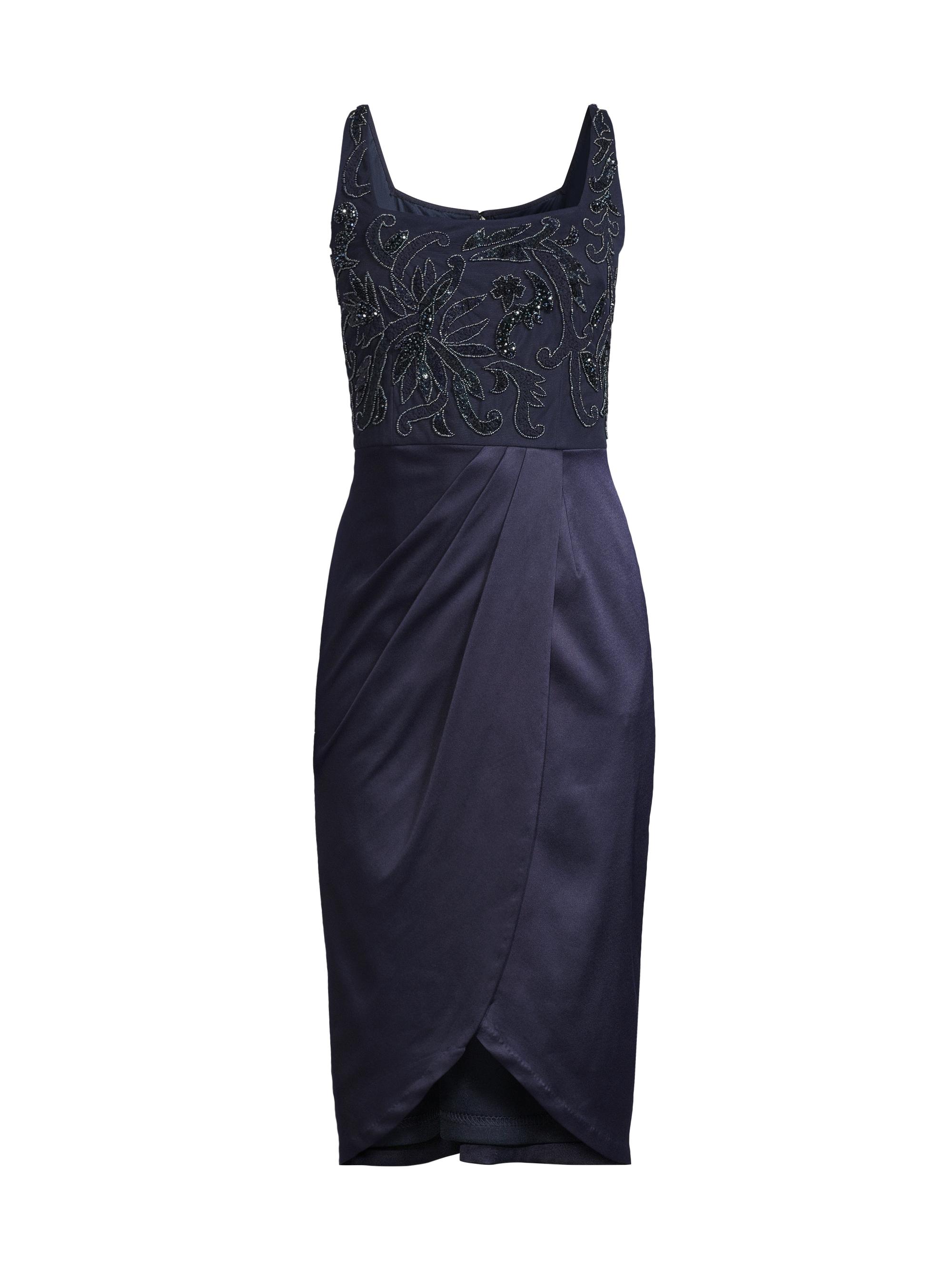 Aidan Mattox Beaded Square Neck Midi Dress - Twilght