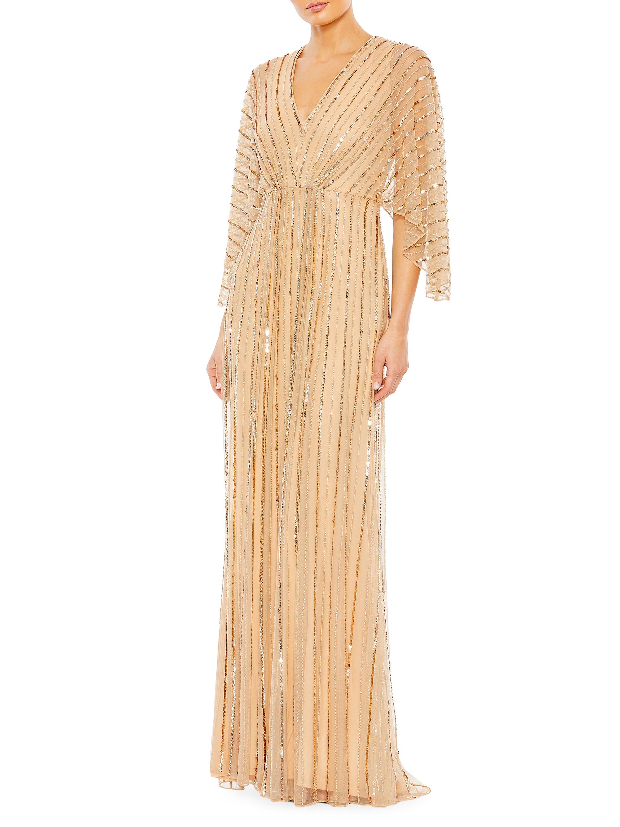 Mac Duggal Women's Wide-Sleeve Sequin Beaded Gown - Navy