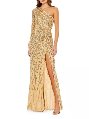 Mac Duggal Women's Sequin One-Shoulder Wrap Gown - Gold