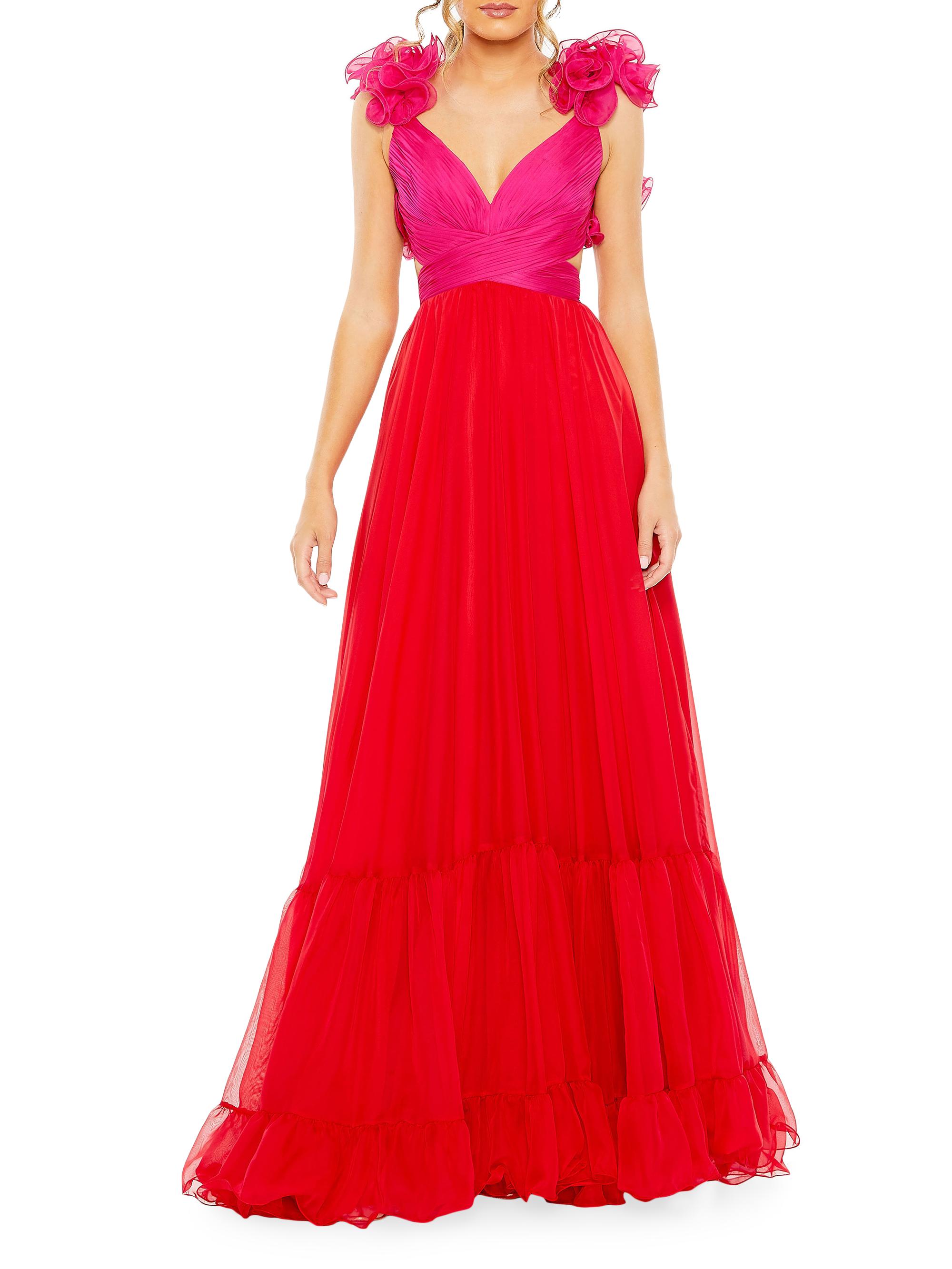 Mac Duggal Women's Ruffled Chiffon Lace-Up Gown - Red Pink