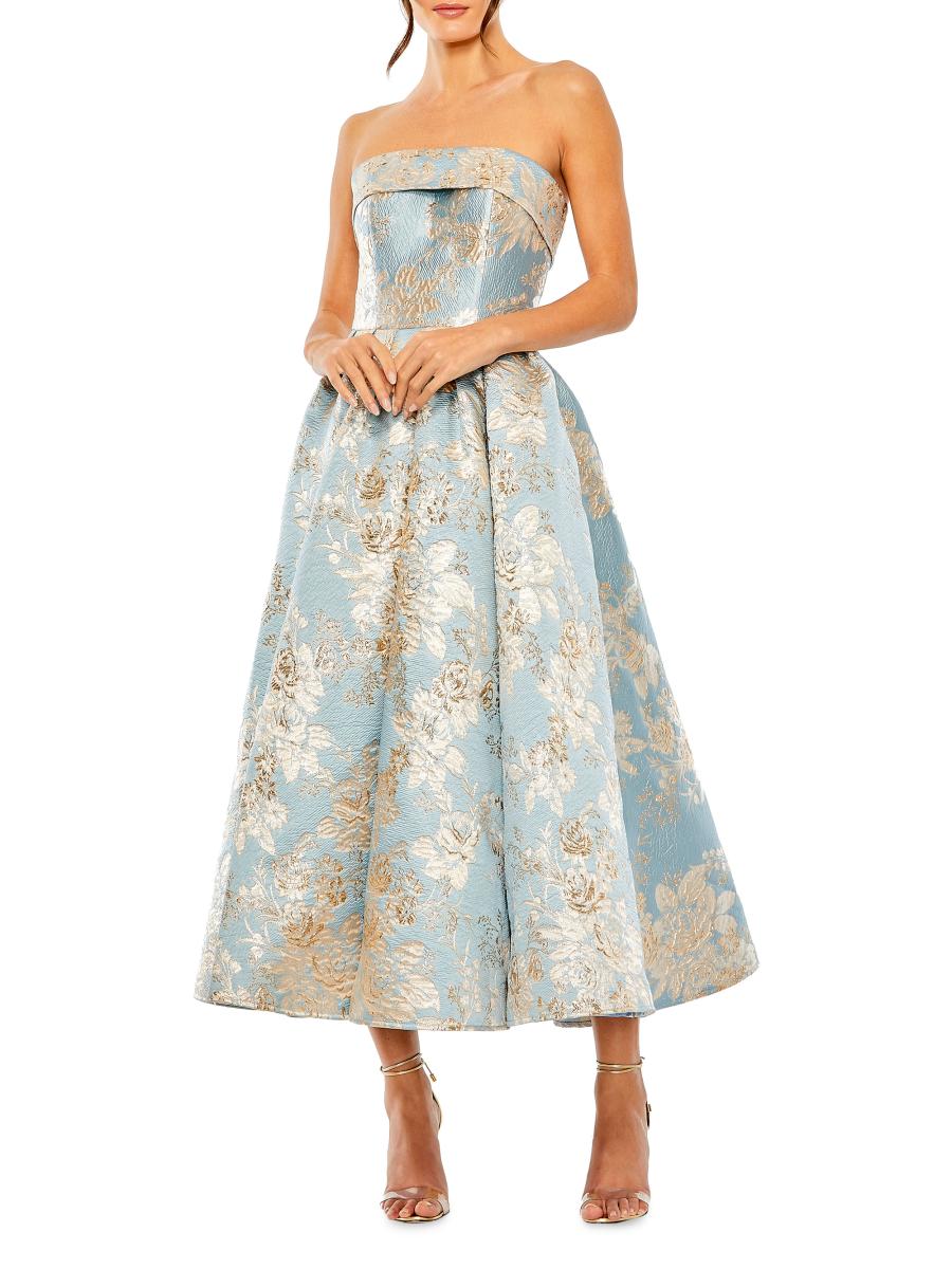 【Mac Duggal】ワンショルダー ブロケード 花柄ドレス Multicolor One Shoulder Brocade Floral Dress With Bow | Mac