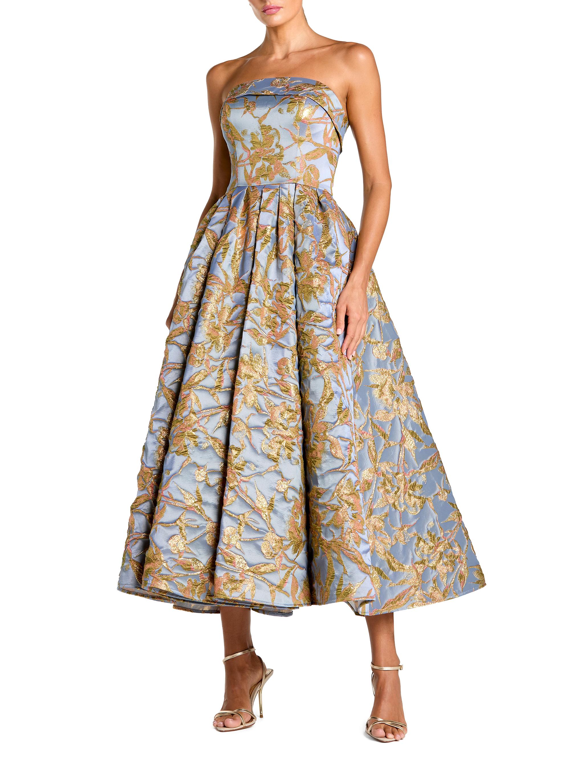 Mac Duggal Floral Brocade Strapless High-Low A-Line Gown | Saks Fifth Avenue