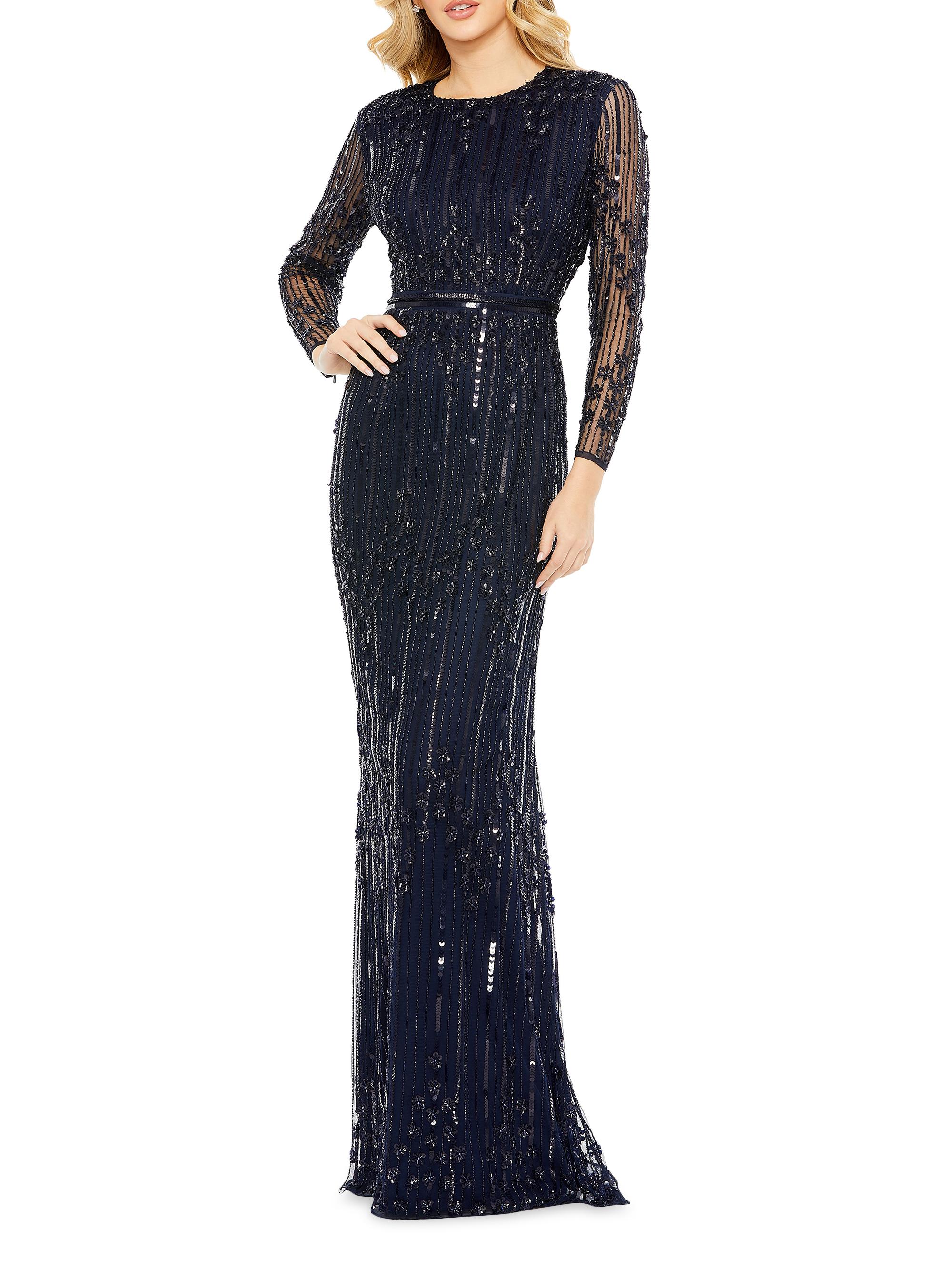 Mac Duggal Women's Embellished Long-Sleeve Column Gown - Midnight
