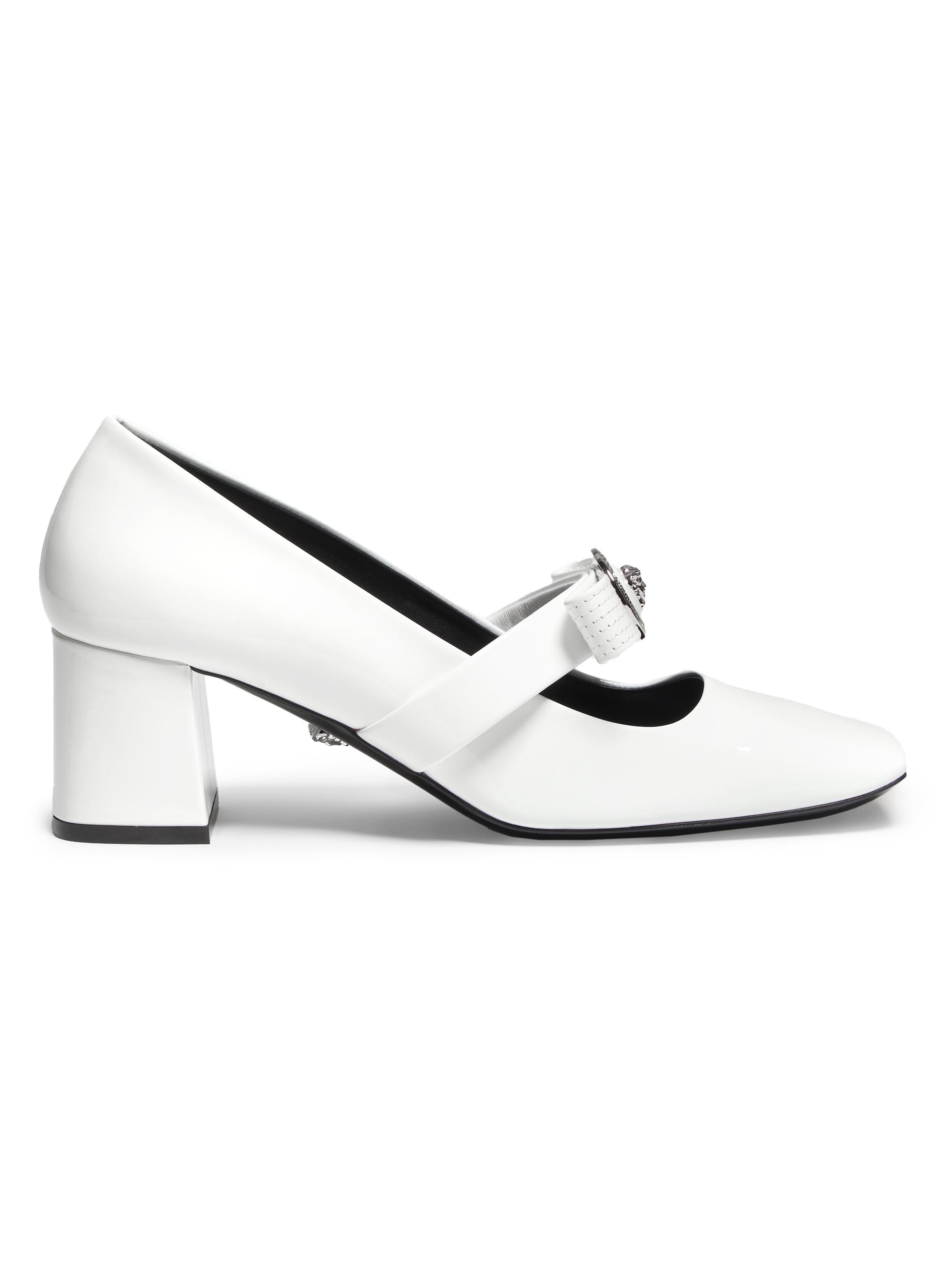 Versace Women's Gianni Ribbon 55MM Patent Leather Mary Jane Pumps - Optical White Palladium