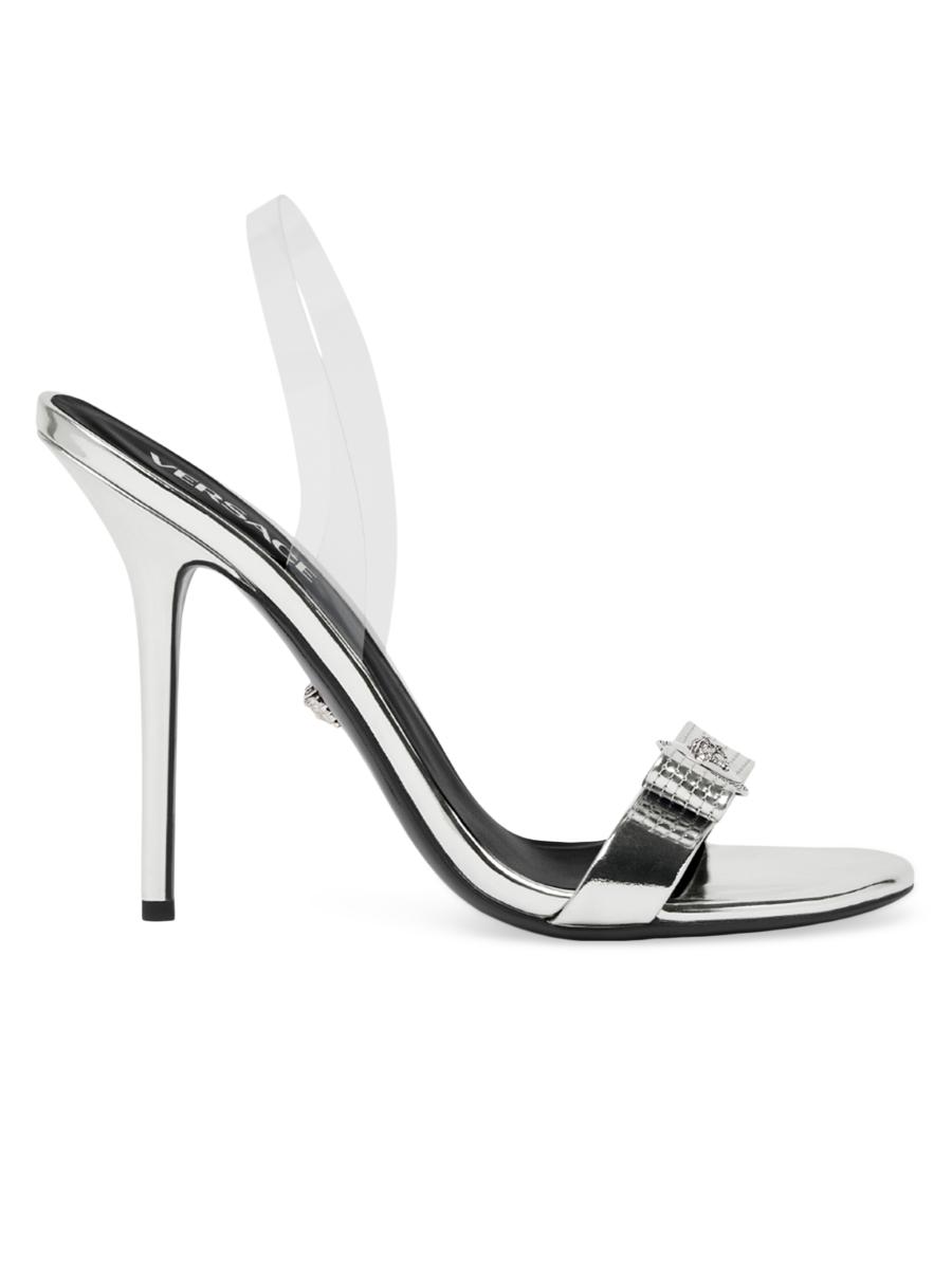Versace Gianni Ribbon 110MM Metallic Leather Slingback
