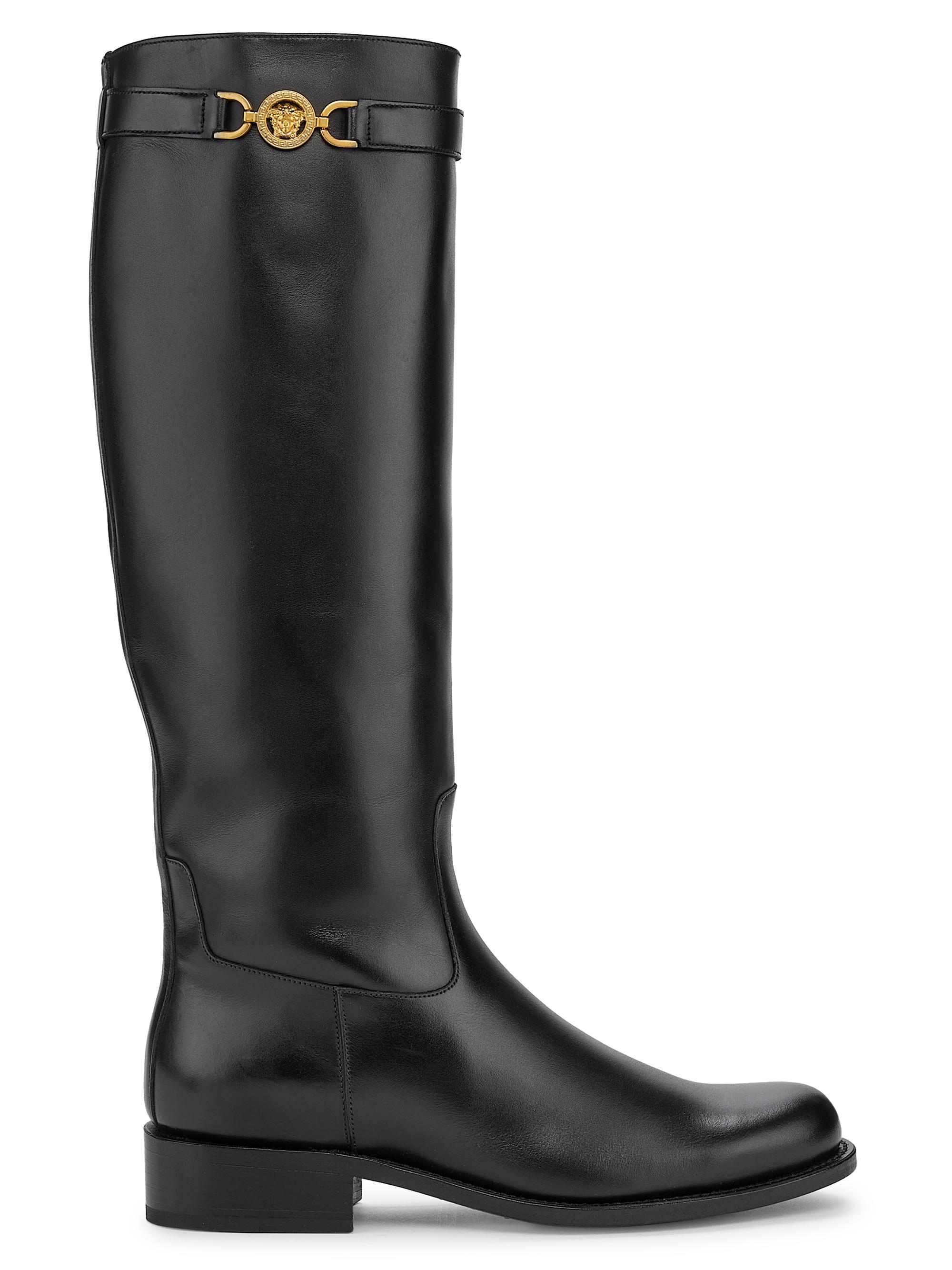 Versace Women's Medusa Leather Knee-High Boots - Black Palladium