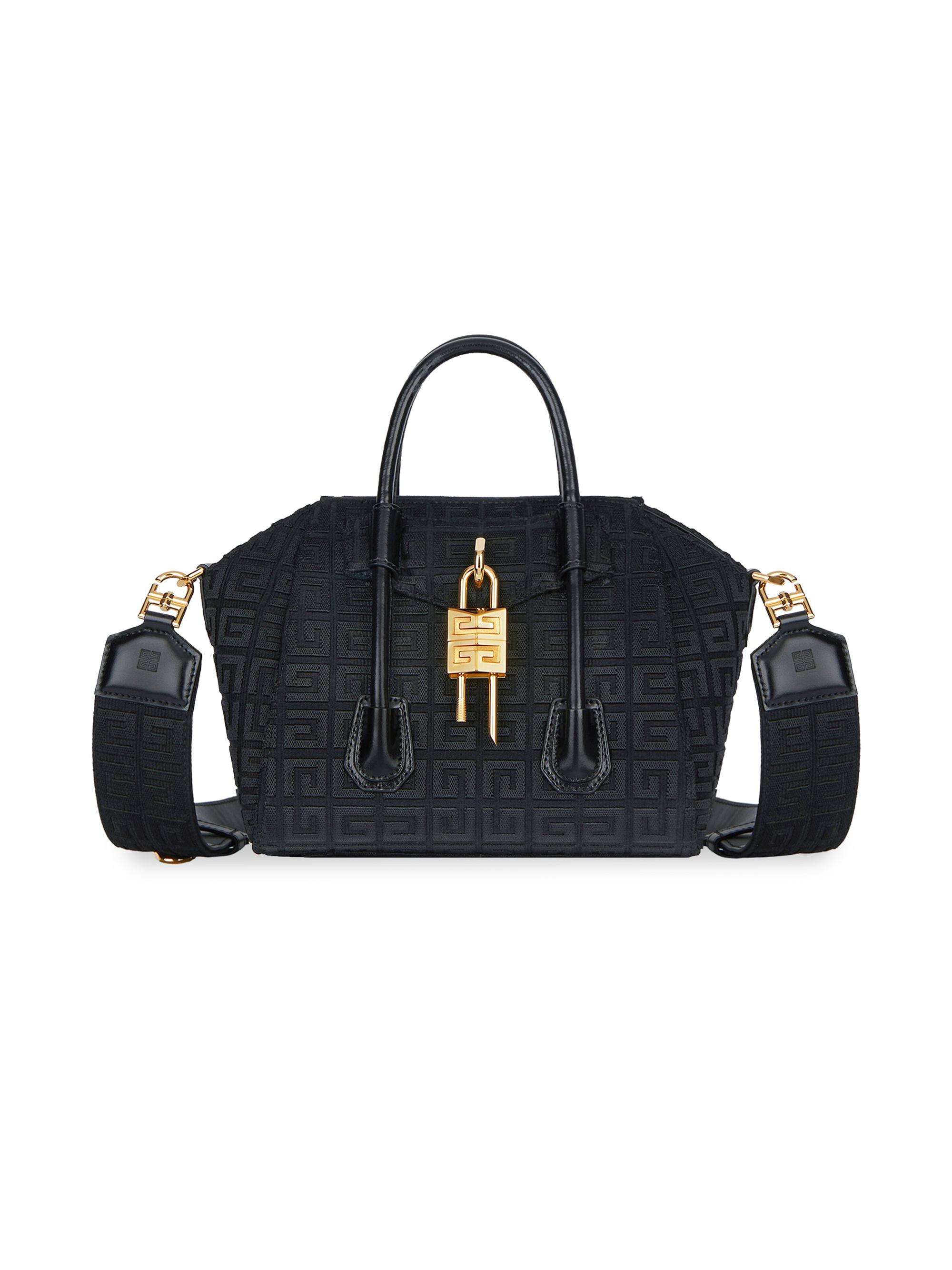 Givenchy Women's Mini Antigona Lock Bag in 4G Embroidered Canvas - Black