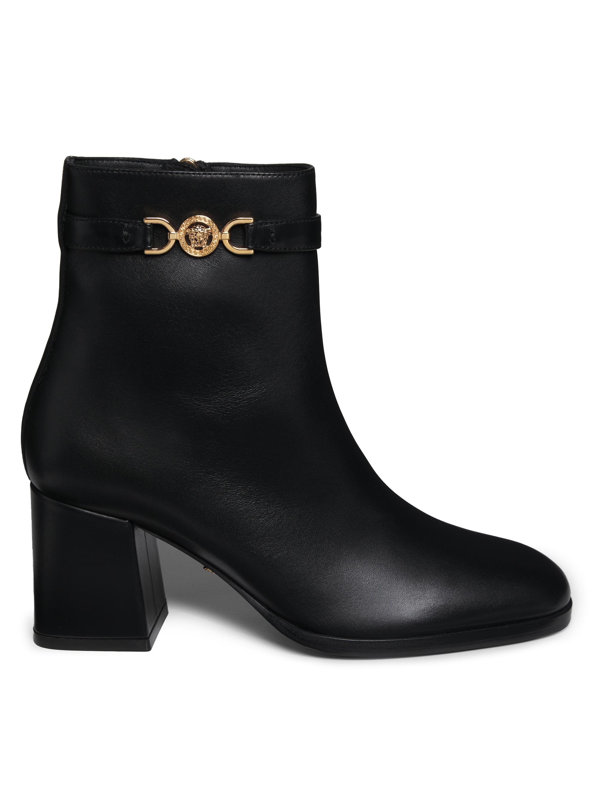 Versace Women's 70MM Leather Booties - Black Palladium