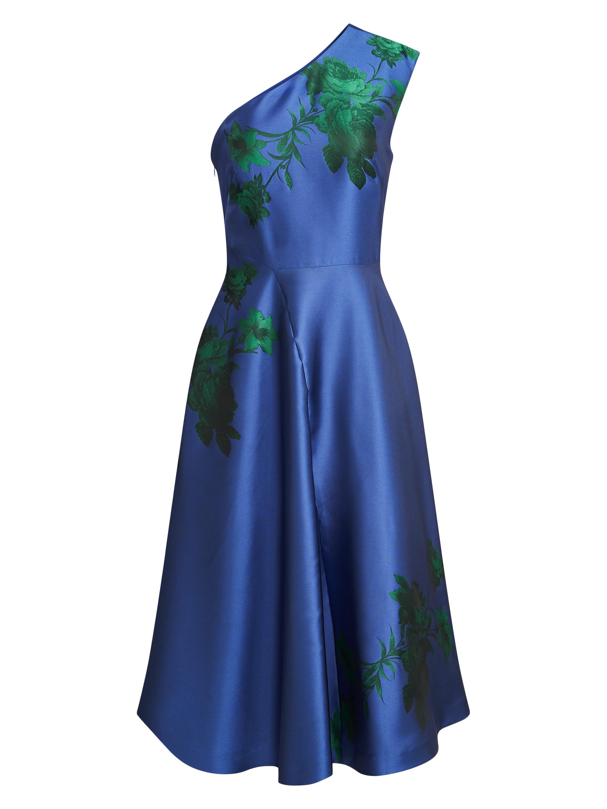 Kay Unger Women's Leai Floral Jacquard One-Shoulder Midi-Dress - Denim