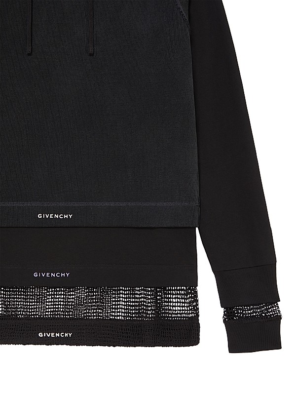 Shop Givenchy Overlapped Hooded T-Shirt in Cotton and Mesh Shop Givenchy Overlapped Hooded T-Shirt in Cotton and Mesh