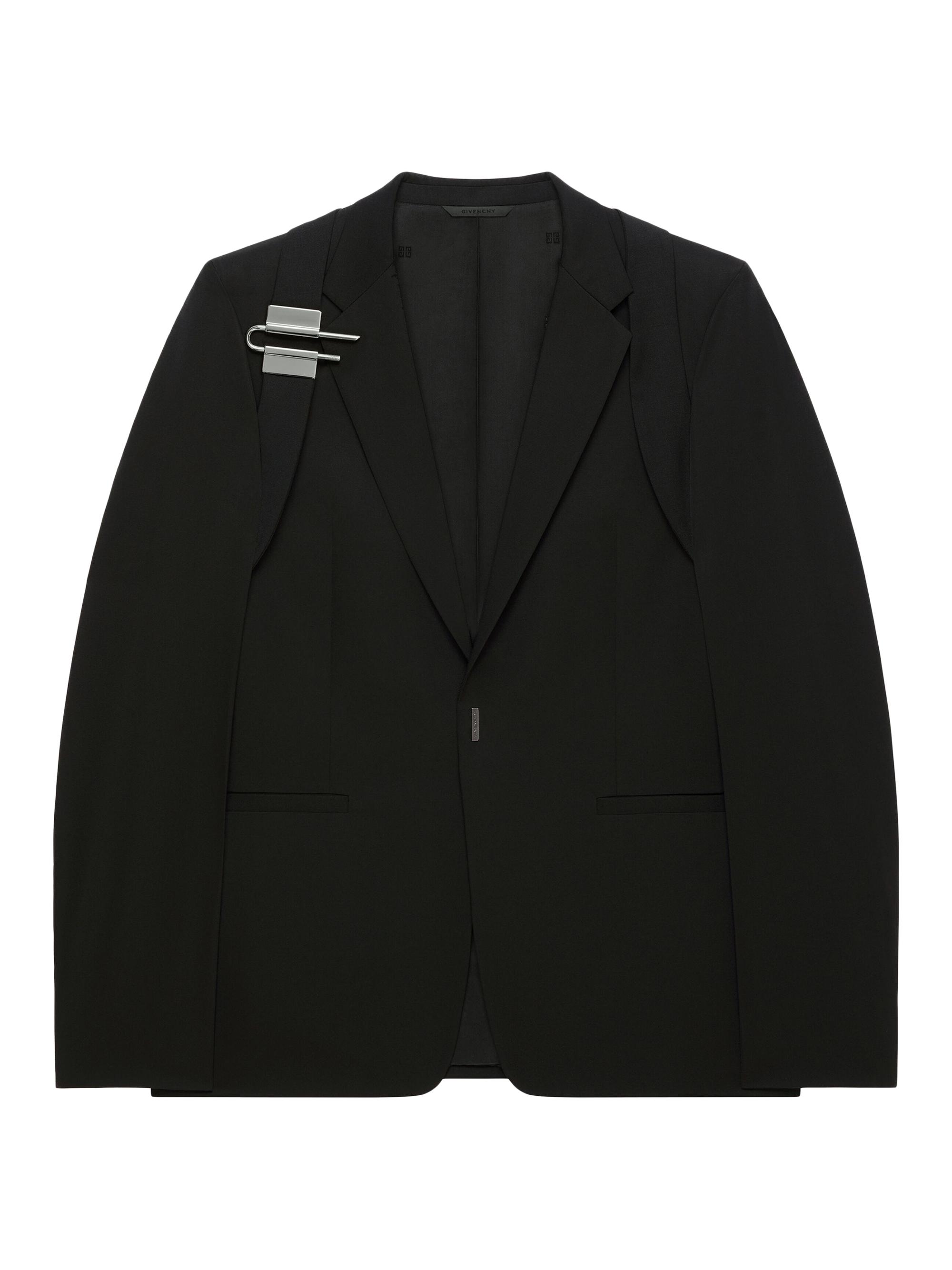 Givenchy Men's Slim-Fit Jacket in Wool and Mohair with U-Lock Harness - Black