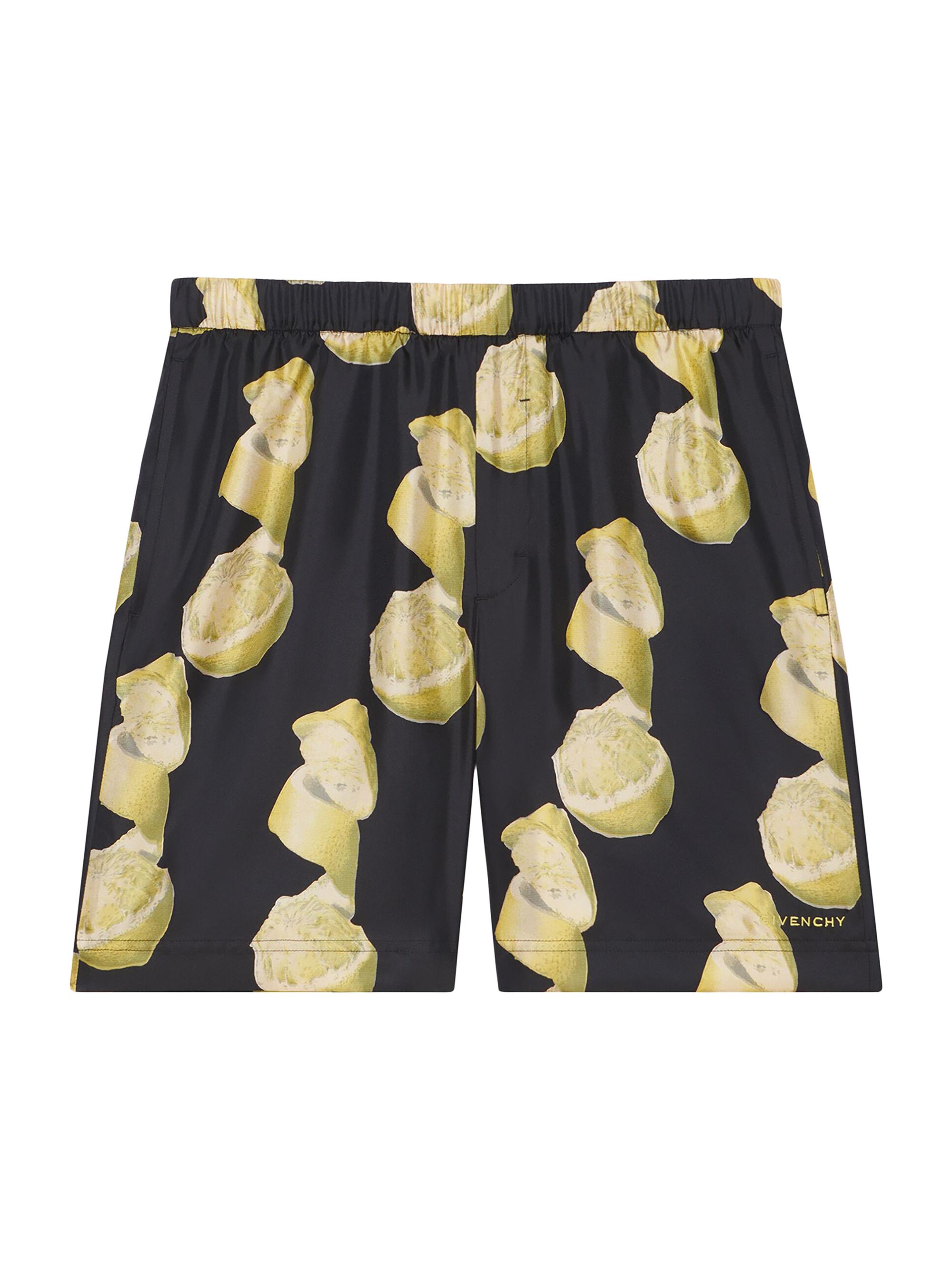 Givenchy Men's Bermuda Shorts in Printed Silk - Black Yellow