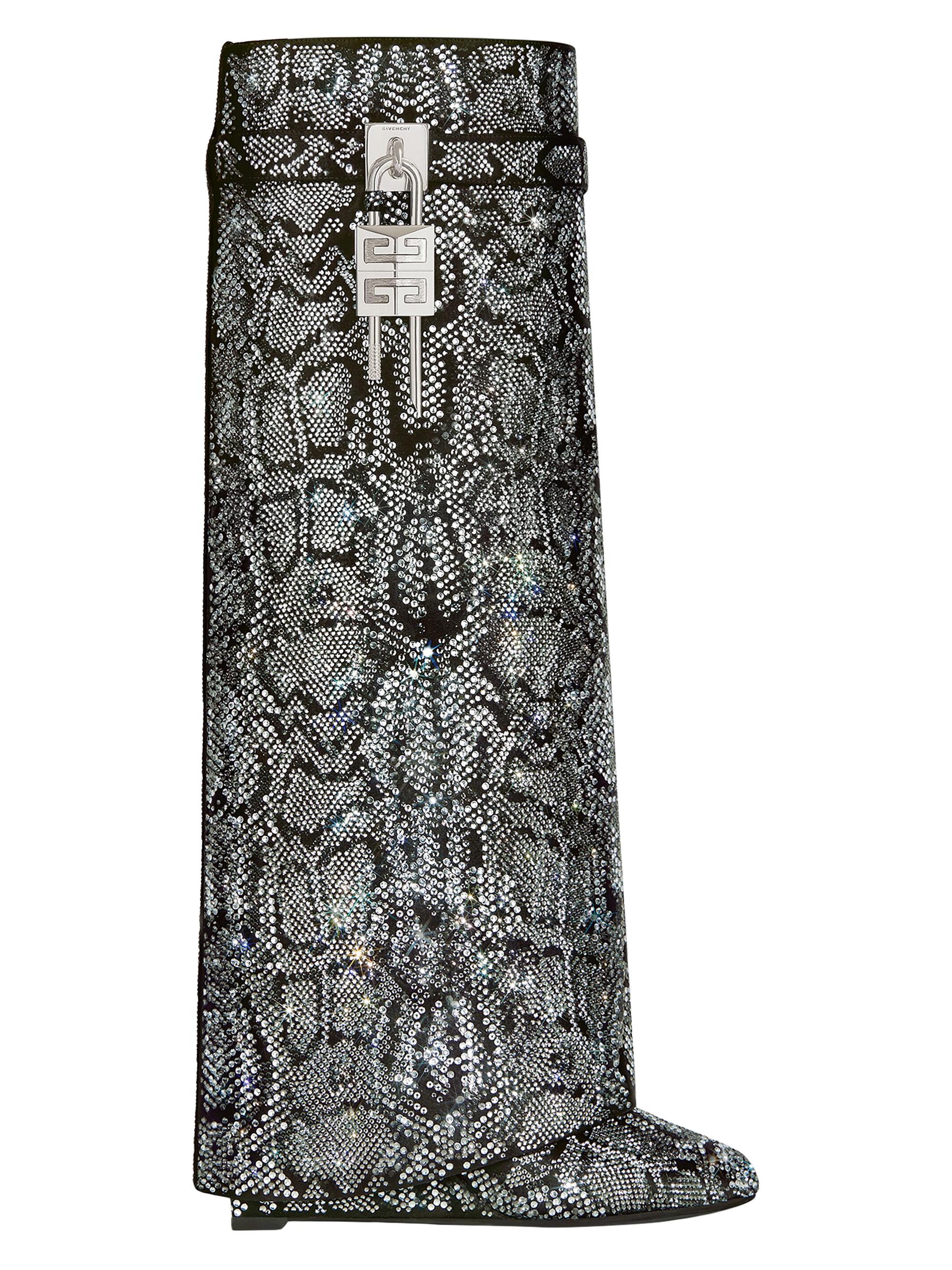 Givenchy Women's Shark Lock Boots in Satin with Python Effect Strass - Grey