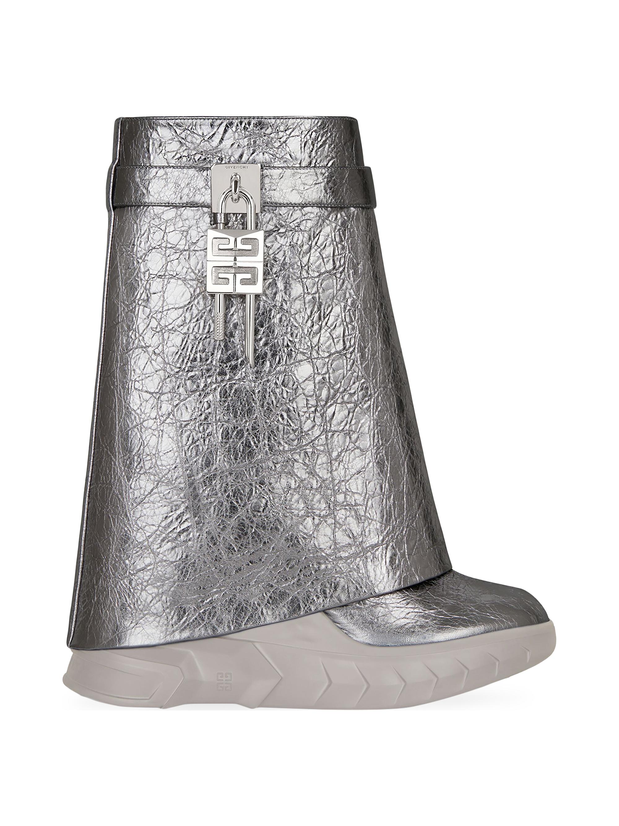 Givenchy Women's Shark Lock Biker Low Heel Ankle Boots in Leather - Silvery Grey