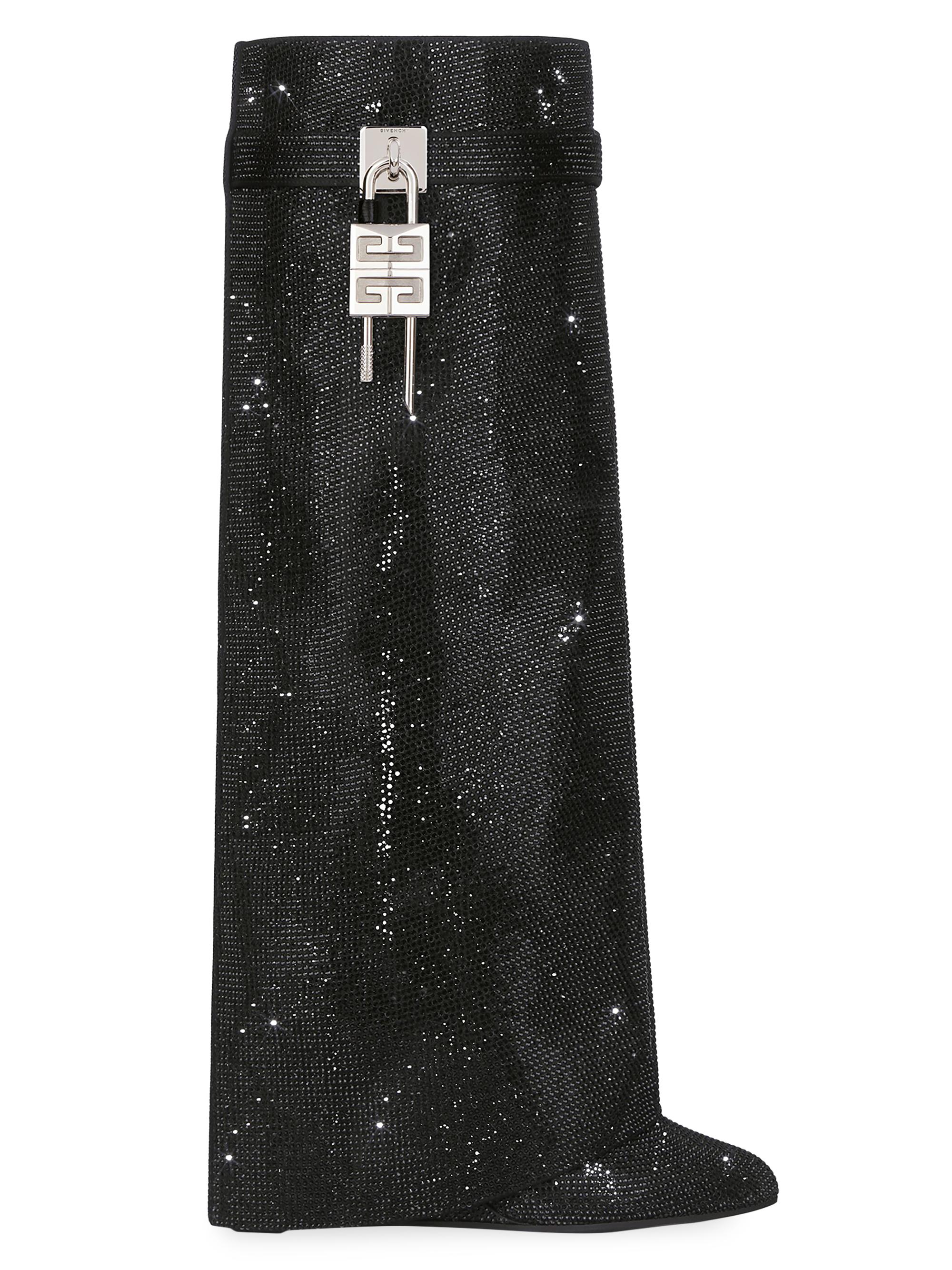 Givenchy Women's Shark Lock Boots Wide Fit in Satin with Strass - Black