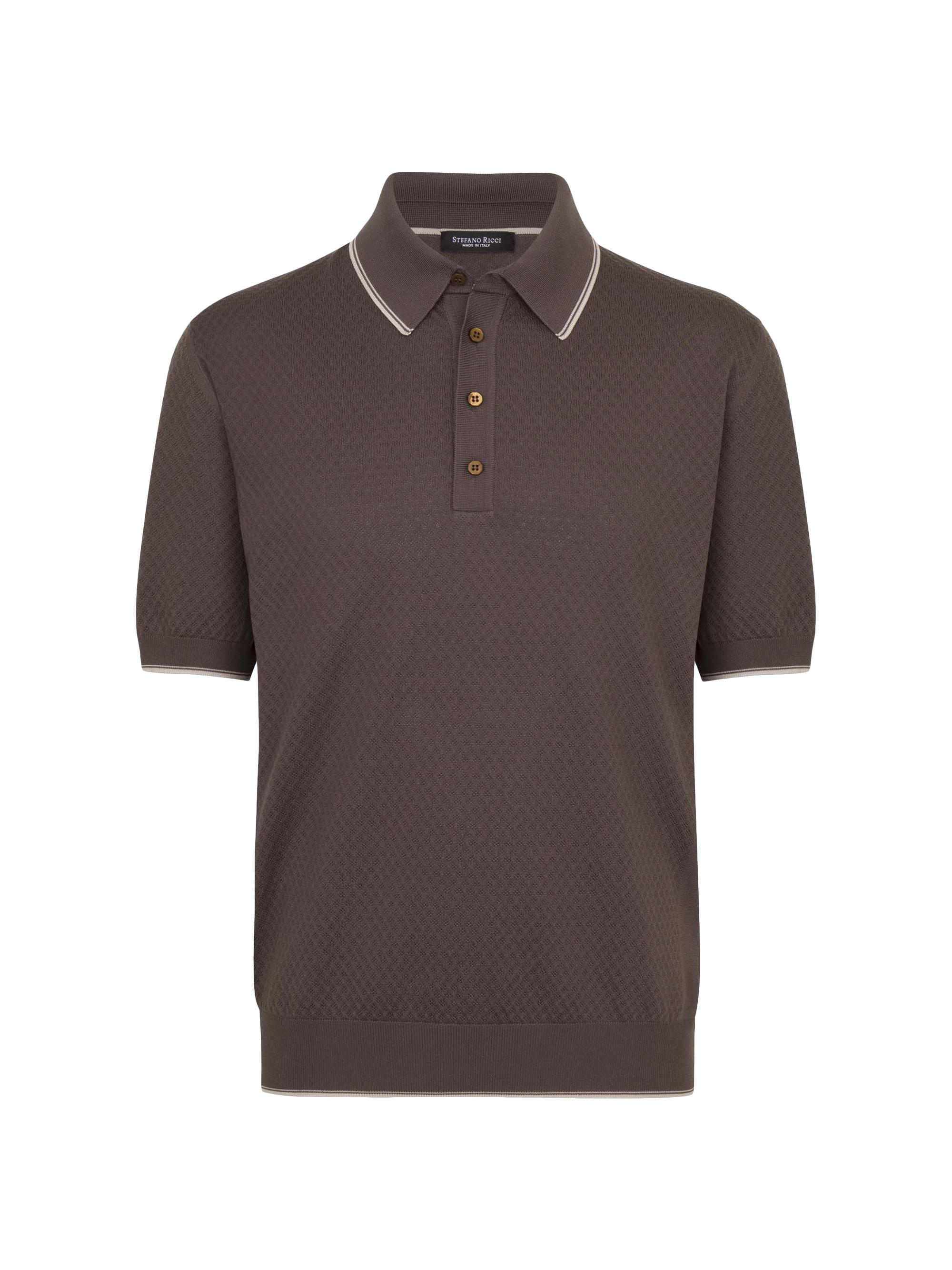 Stefano Ricci Men's Knit Short Sleeve Four-Button Polo Shirt - Brown