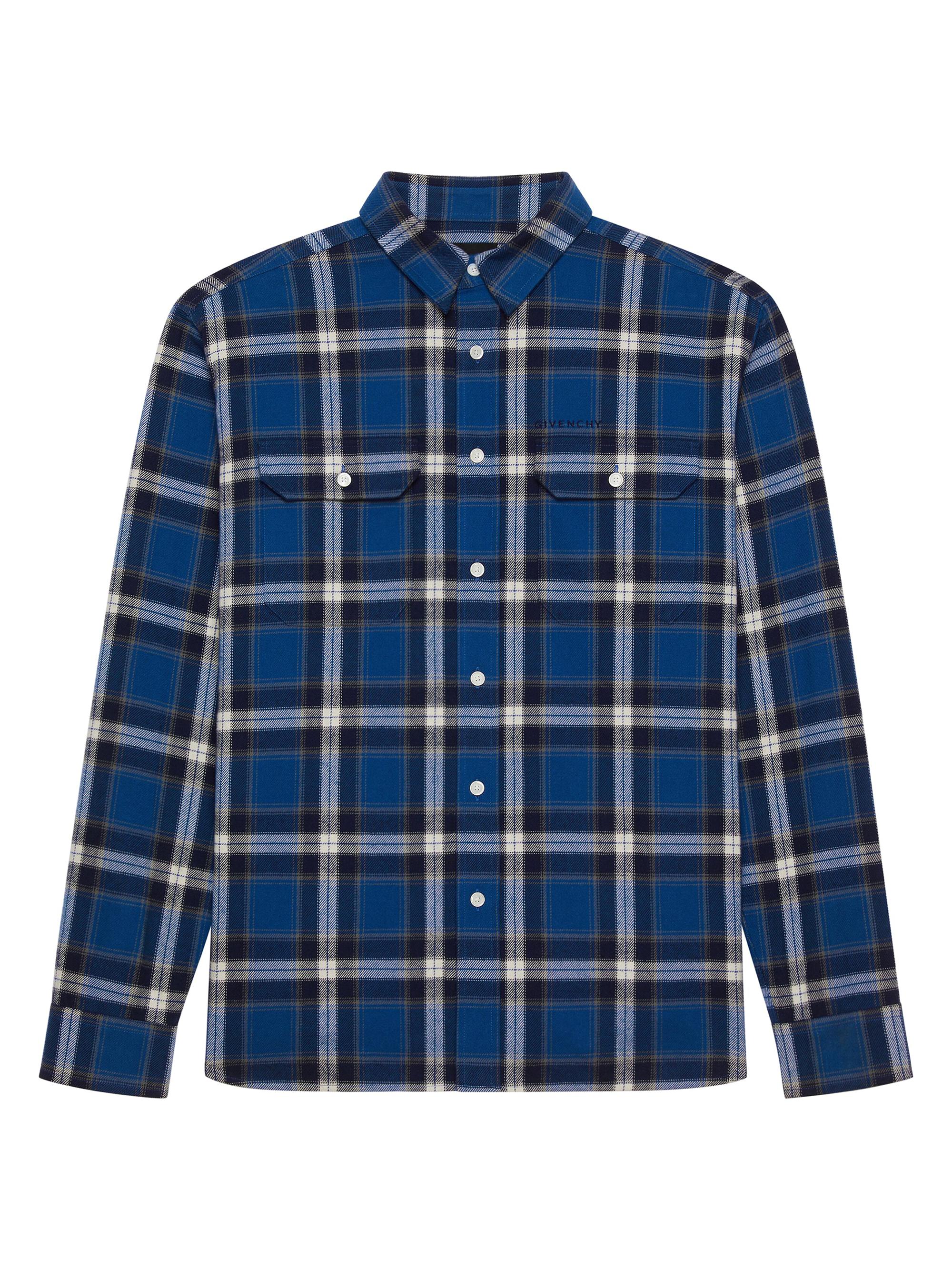 Givenchy Men's Checked Shirt in Cotton - Blue