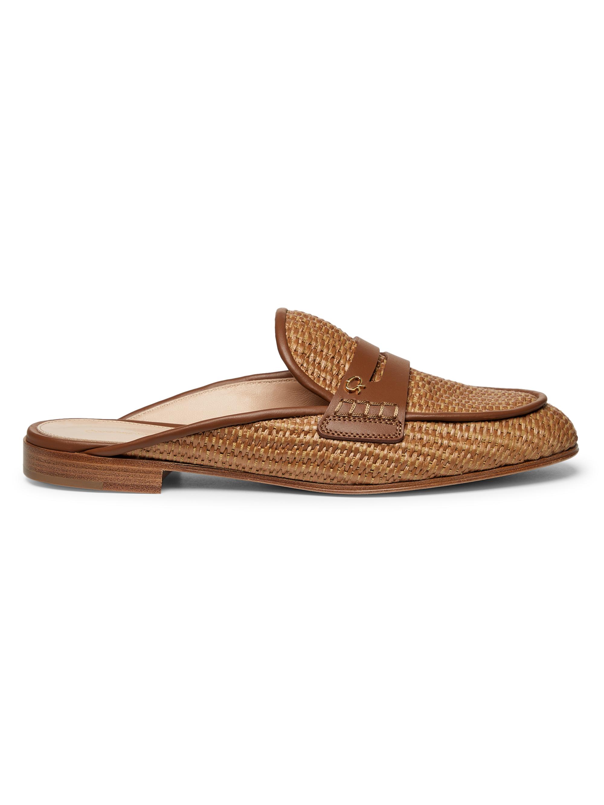 Gianvito Rossi Women's Florio Marbella Raffia & Leather Mules - Tan