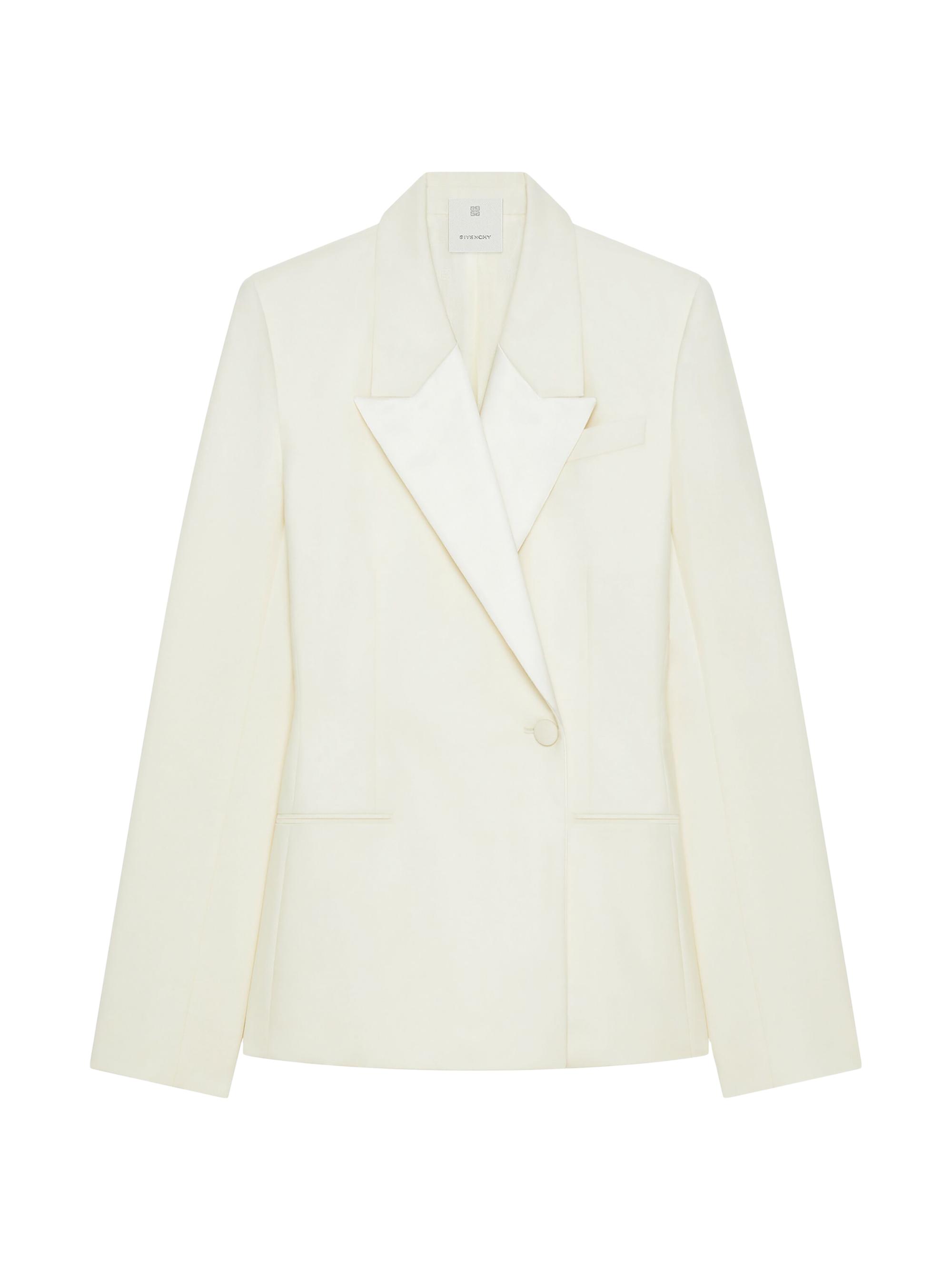 Givenchy Women's Slim Fit Jacket in Wool and Mohair with Satin Collar - Ecru