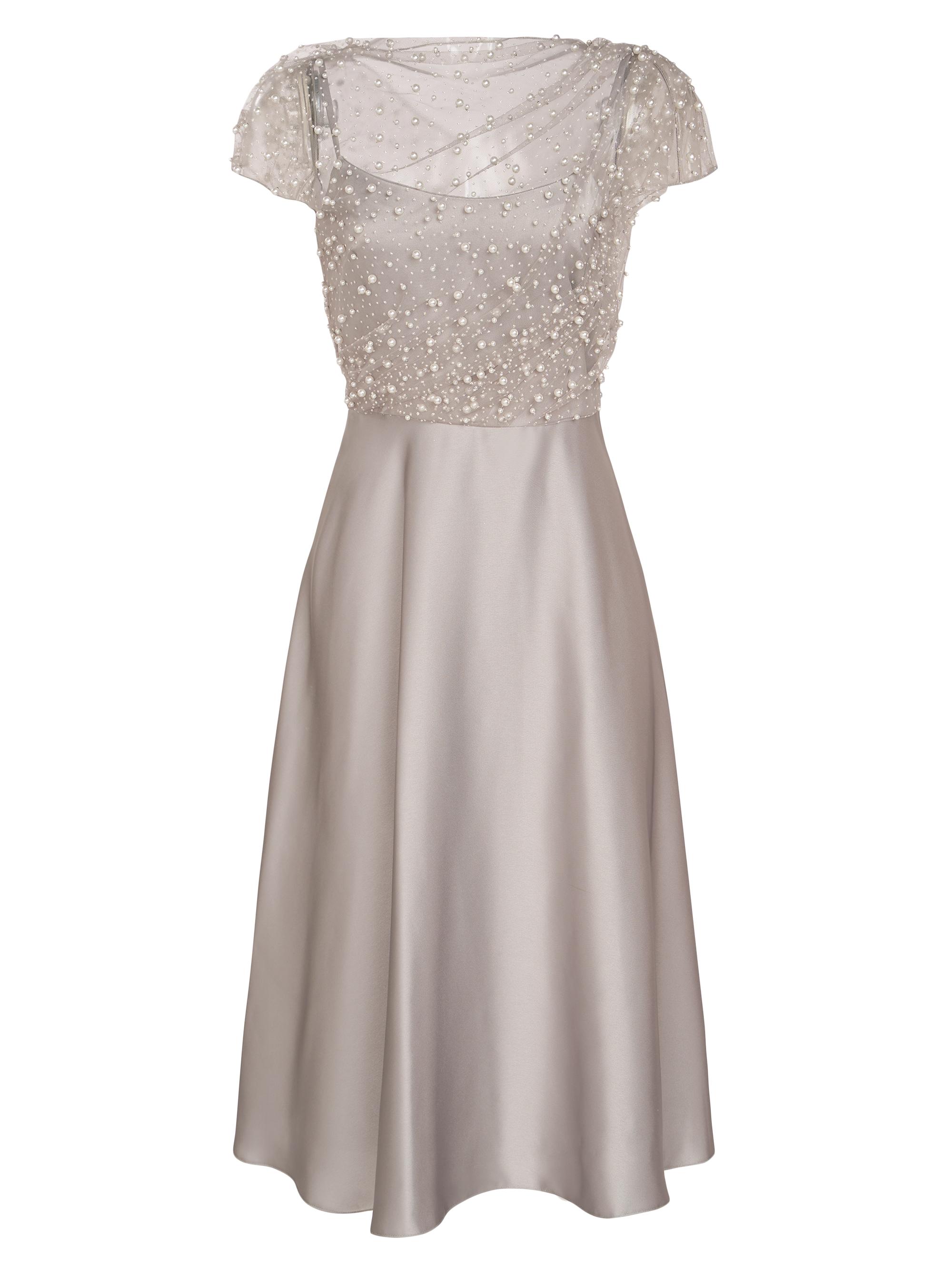 Theia Women's Lori Glimmer Imitation-Pearl-Embellished Satin Dress - Silvershade