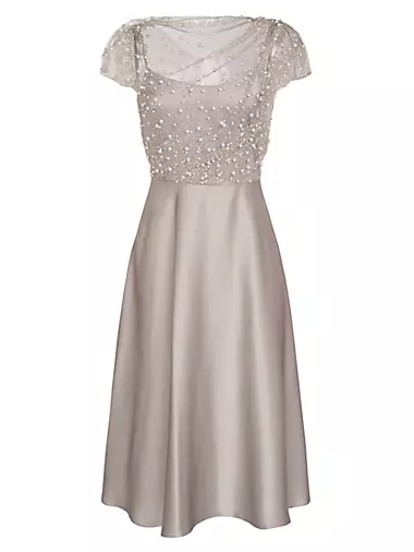 Lori Glimmer Imitation-Pearl-Embellished Satin Dress
