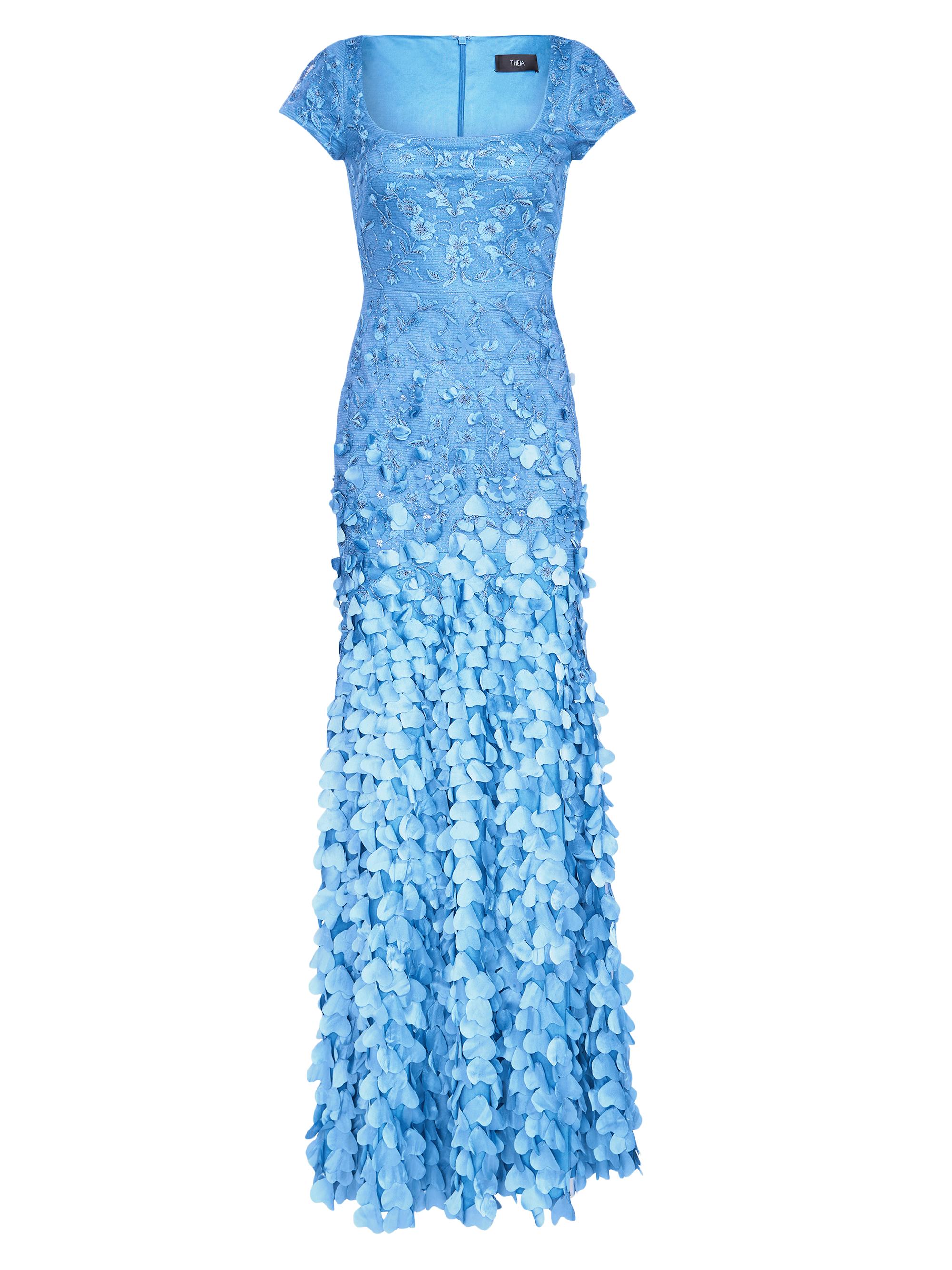 Theia Women's Dawn Beaded Floral Gown - Airy Blue