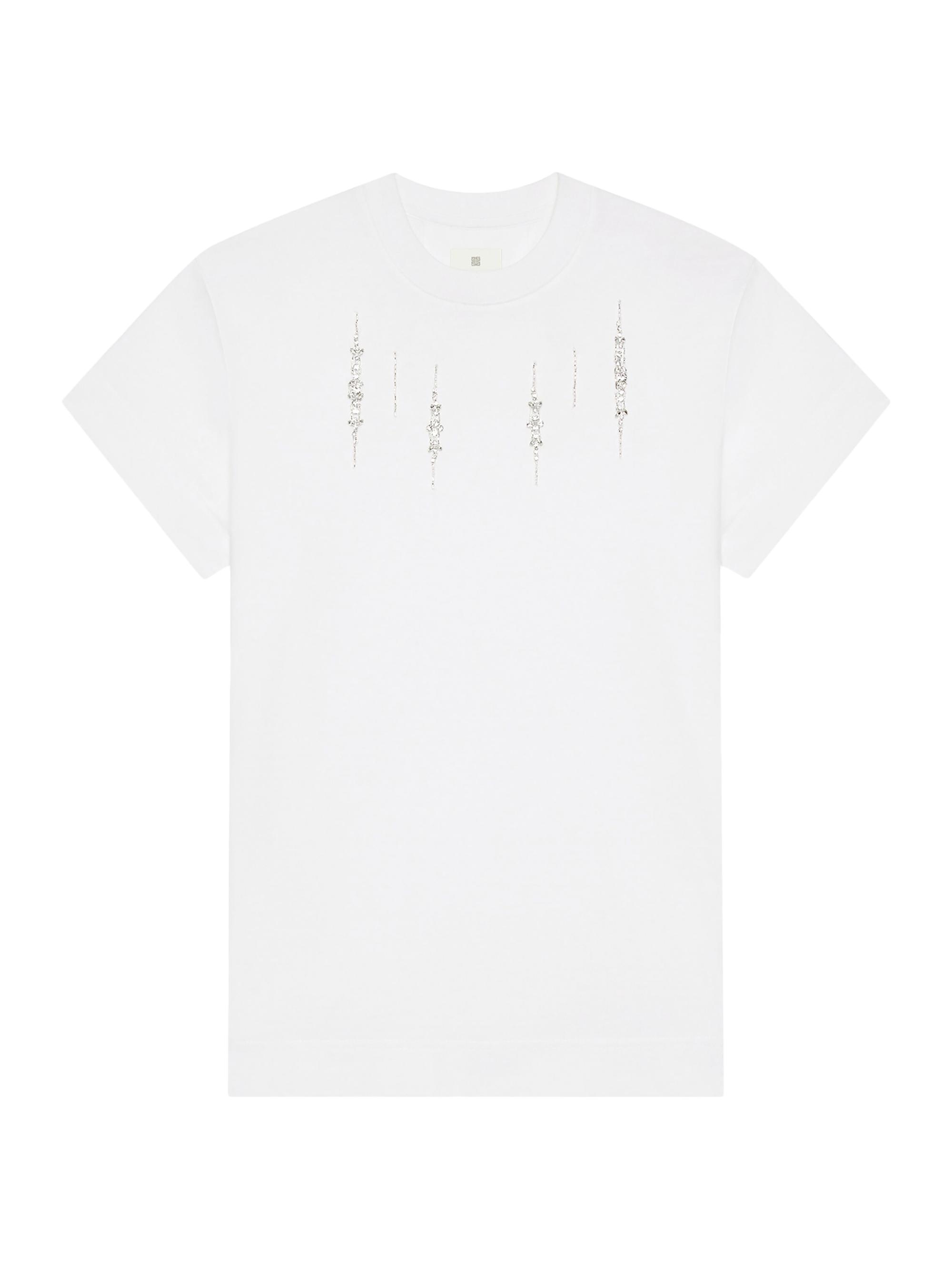 Givenchy Women's Slim Fit T-Shirt in Cotton with Crystals - White Silver