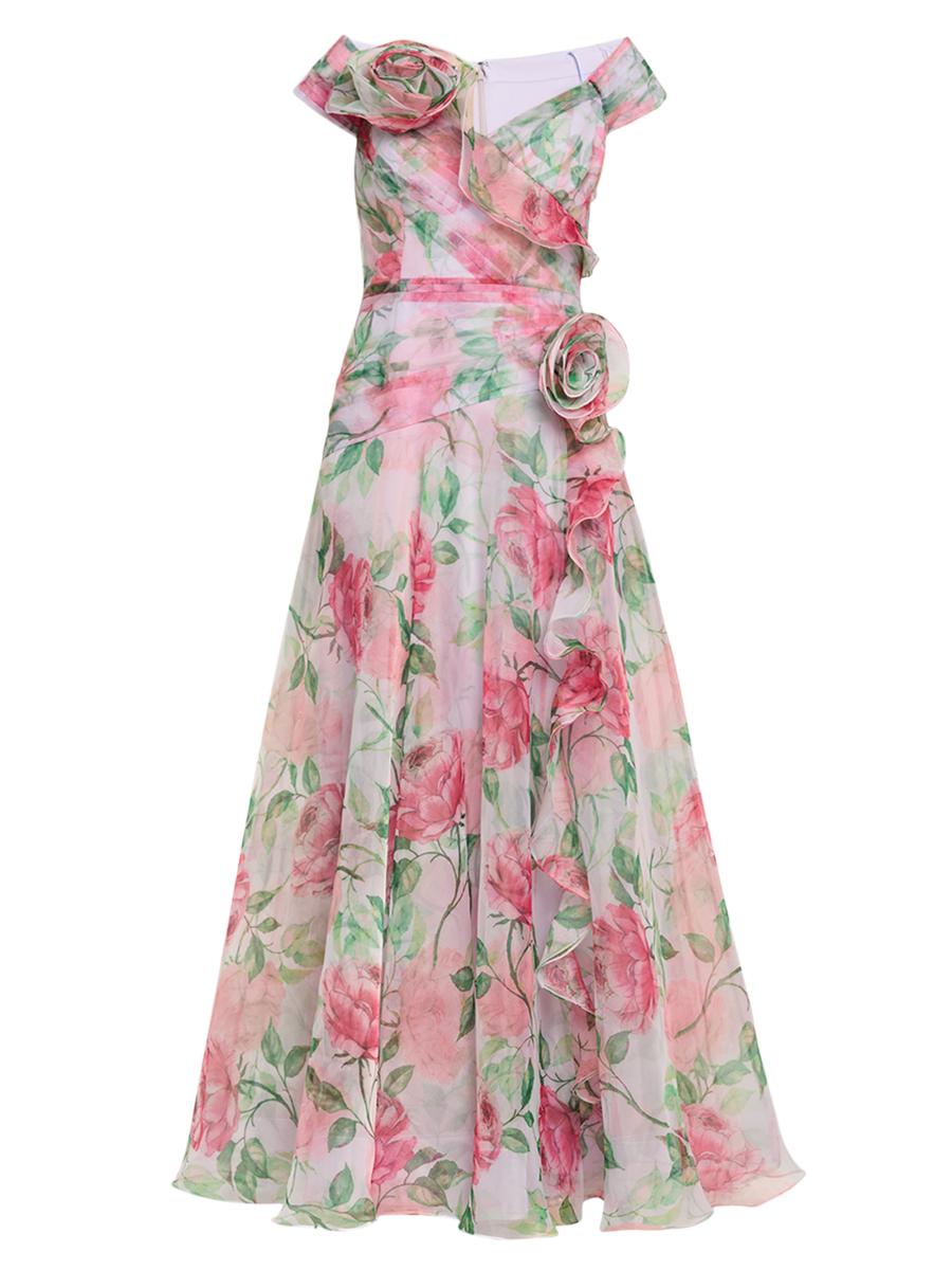 rickie freeman for teri jon floral embroidered tulle midi dress Teri Jon by Rickie Freeman Floral-Embroidered Tulle A-Line Gown