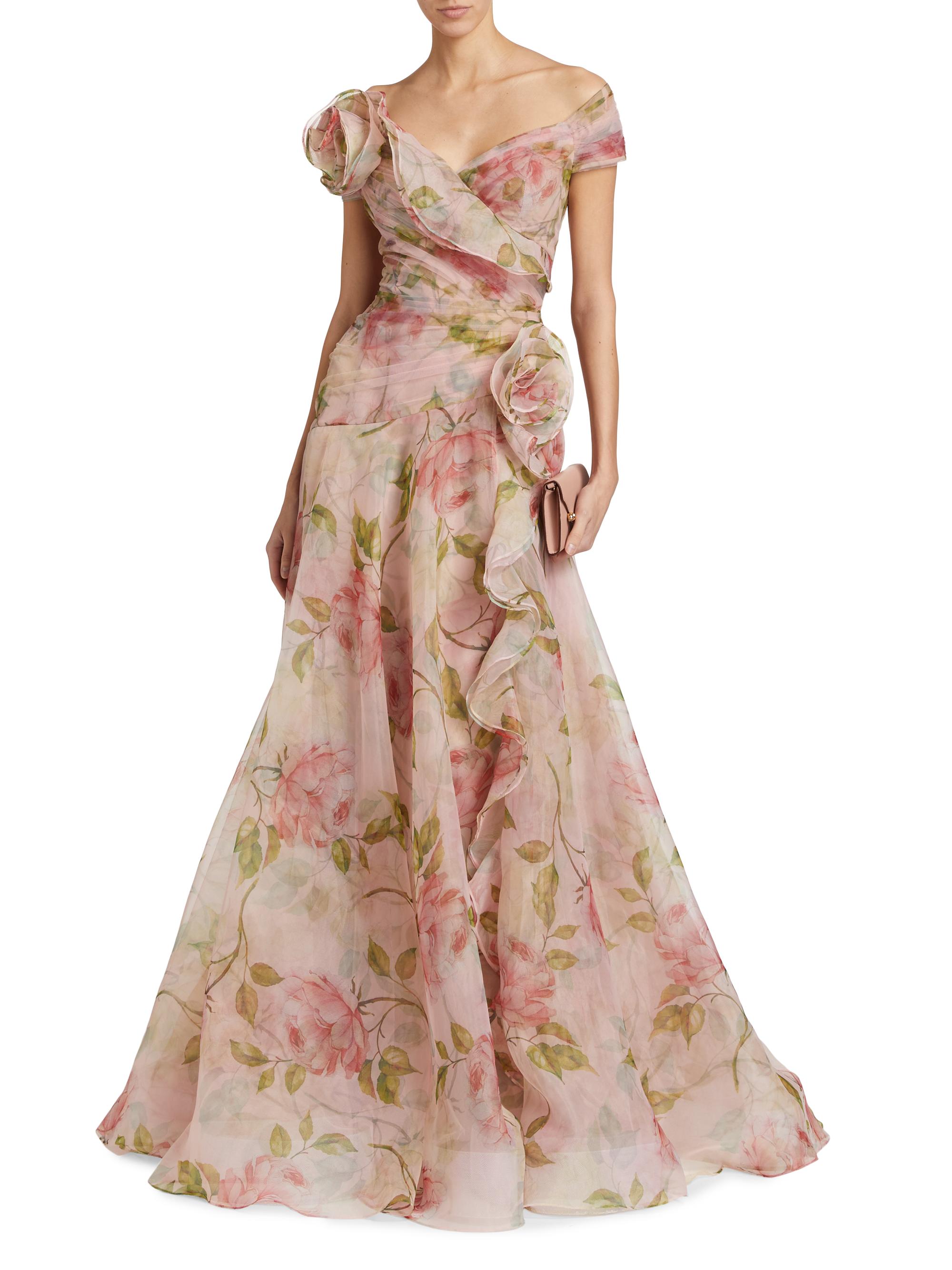 Rickie Freeman For Teri Jon Organza Rosette Gown - Blush Multi