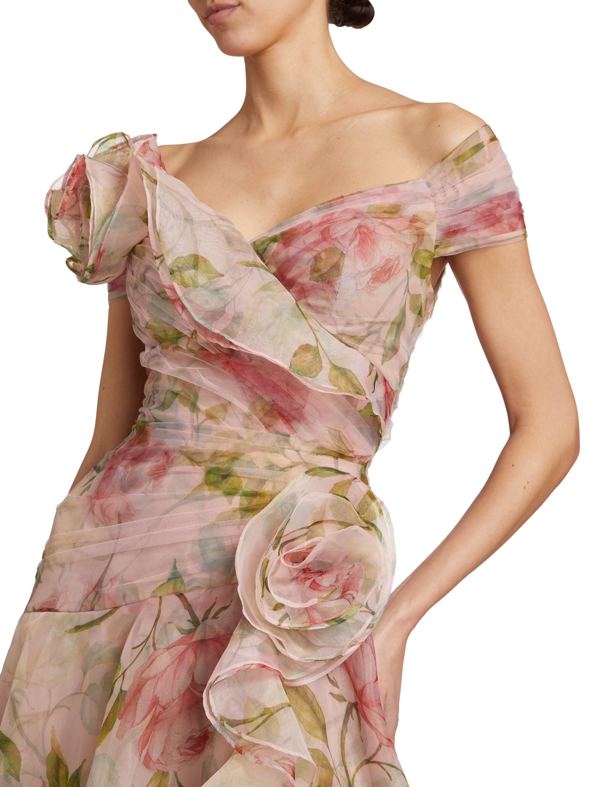 Rickie Freeman For Teri Jon Organza Rosette Gown - Blush Multi