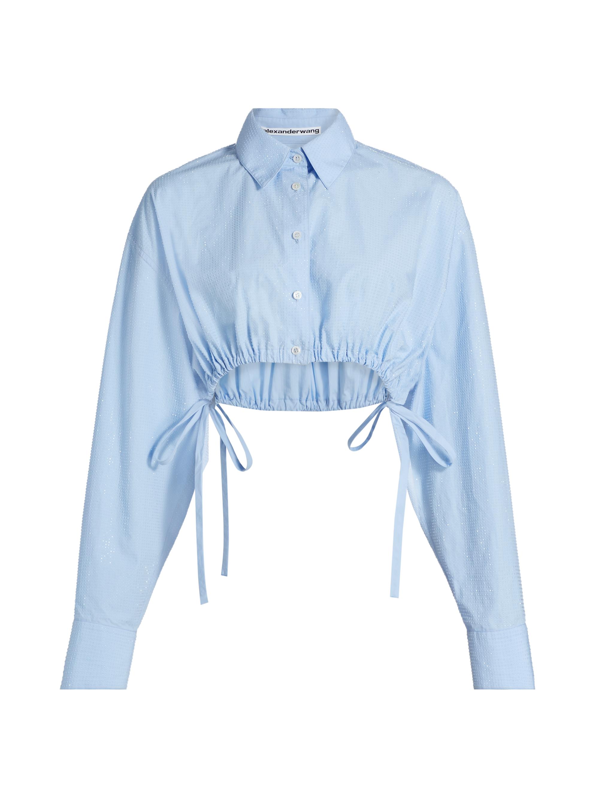 Alexander Wang Women's Hotfix Crystal Drawstring Cropped Shirt - Chambray Blue