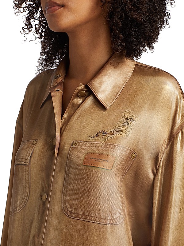Shop Alexander Wang Trompe L'oeil Metallic Workwear Shirt Shop Alexander Wang Trompe L'oeil Metallic Workwear Shirt