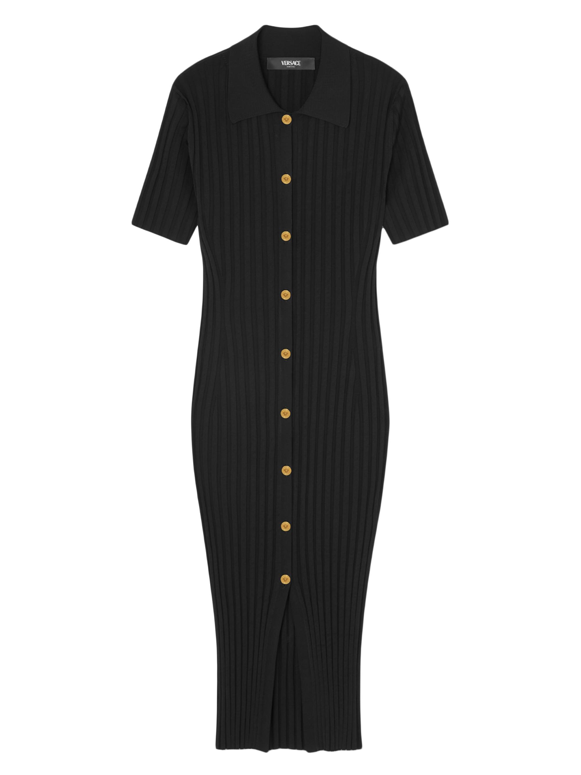 Versace Women's Button-Front Rib-Knit Dress - Black