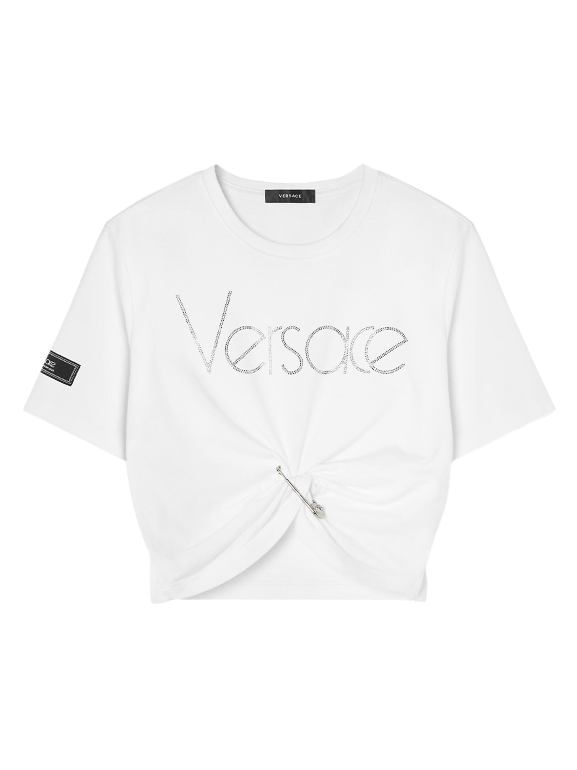 Versace Women's 80s Series Hotfix Logo T-Shirt - White Crystal