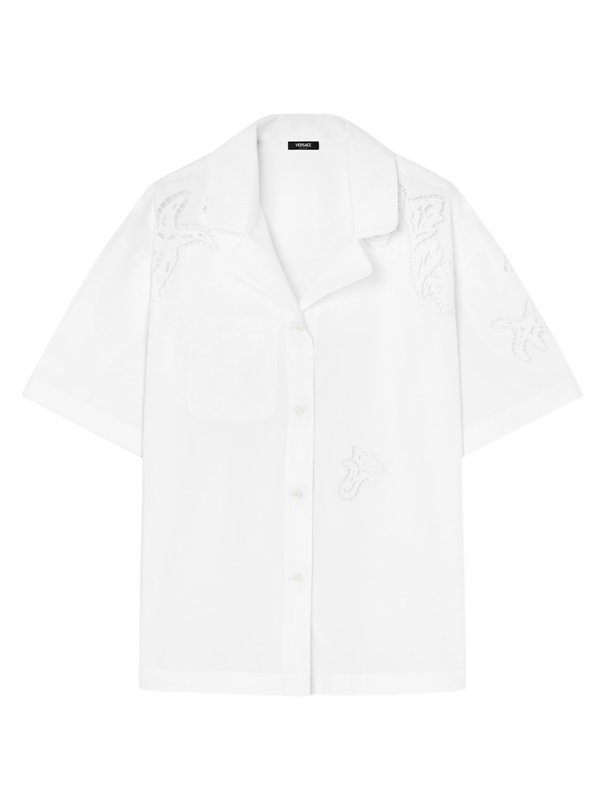 Versace Women's Baroque À Jour Cotton Camp Shirt - Optic White