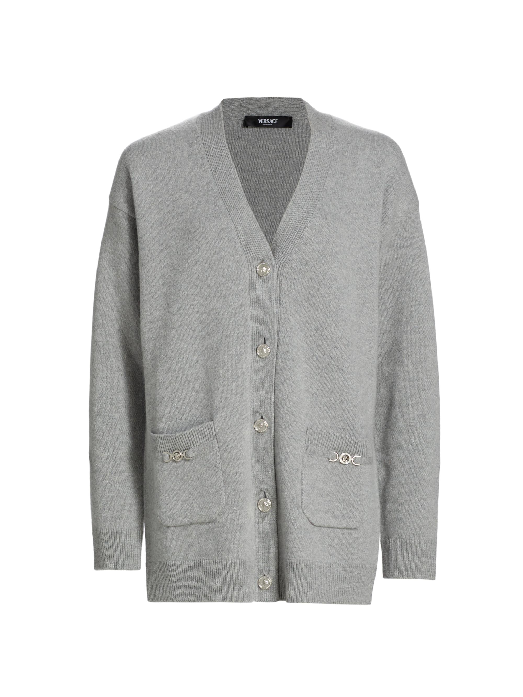 Versace Women's Medusa Detail Wool-Cashmere Cardigan - Concrete Melange