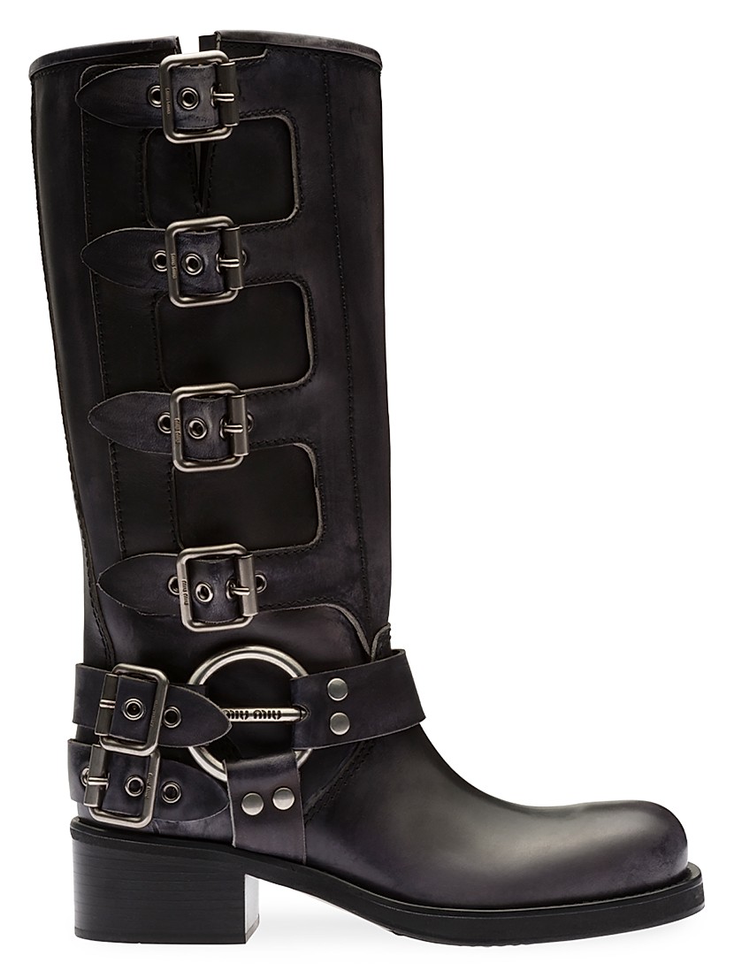Shop Miu Miu Stivali Variante Fondo 50MM Leather Block-Heel Shop Miu Miu Stivali Variante Fondo 50MM Leather Block-Heel