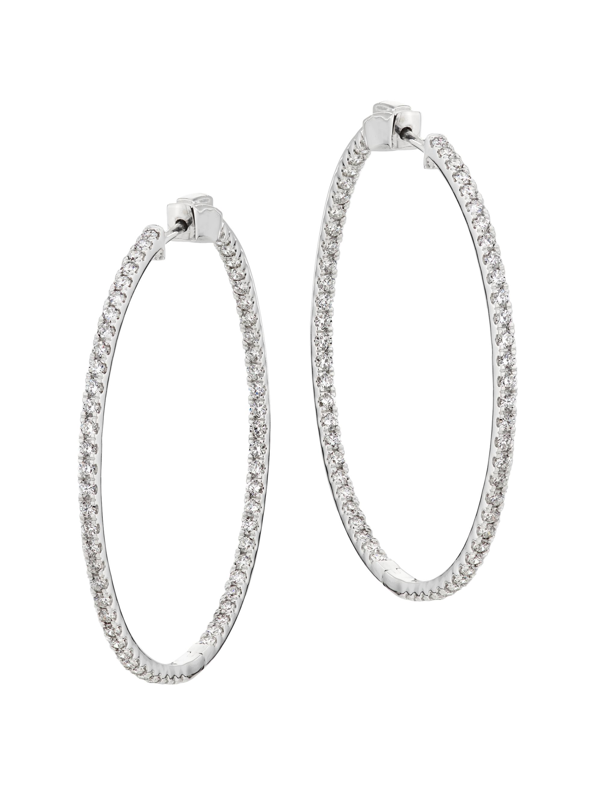 Saks Fifth Avenue Collection Women's 14K White Gold & 3.00 TCW Lab-Grown Diamond Inside-Out Hoop Earrings/50MM - White Gold