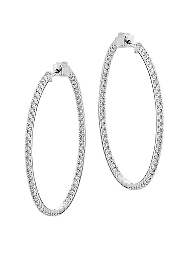 14K White Gold & 3.00 TCW Lab-Grown Diamond Inside-Out Hoop Earrings/50MM
