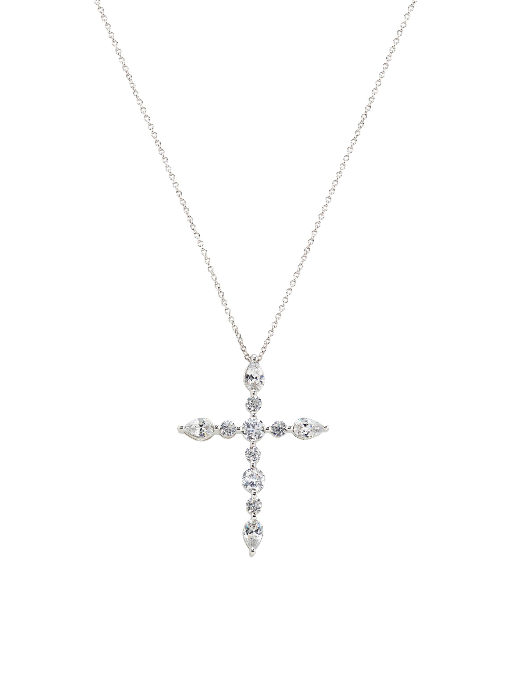 Saks Fifth Avenue Collection Women's 14K White Gold & 1.50 TCW Lab-Grown Diamond Cross Pendant Necklace - White Gold